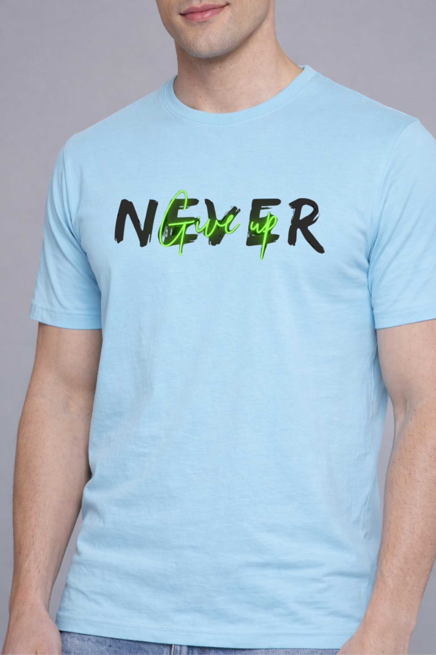 Men’s Mint Blue Graphic Print Cotton T-Shirt
