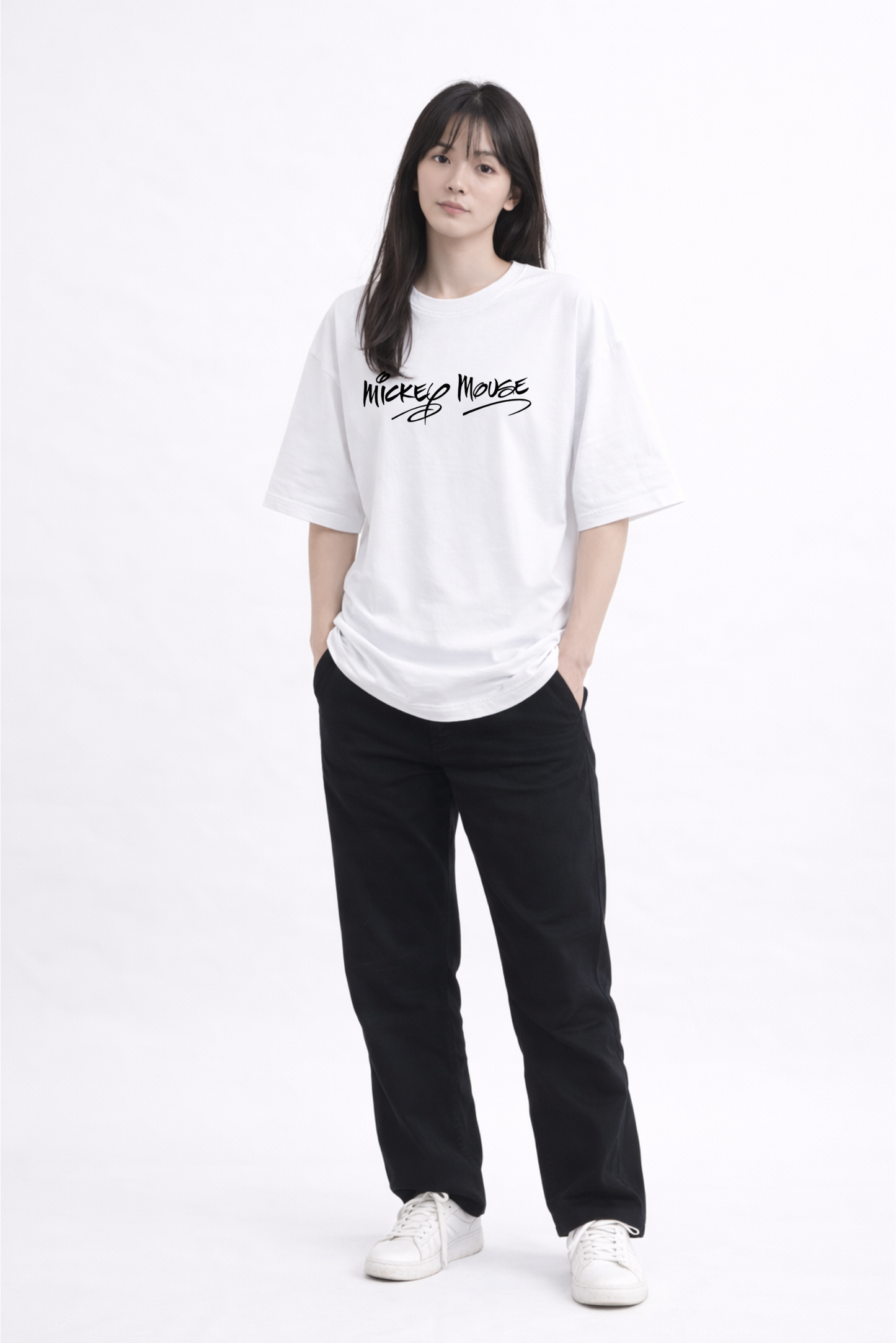 Mickey Street Style Oversized White T-Shirt – Front & Back Print
