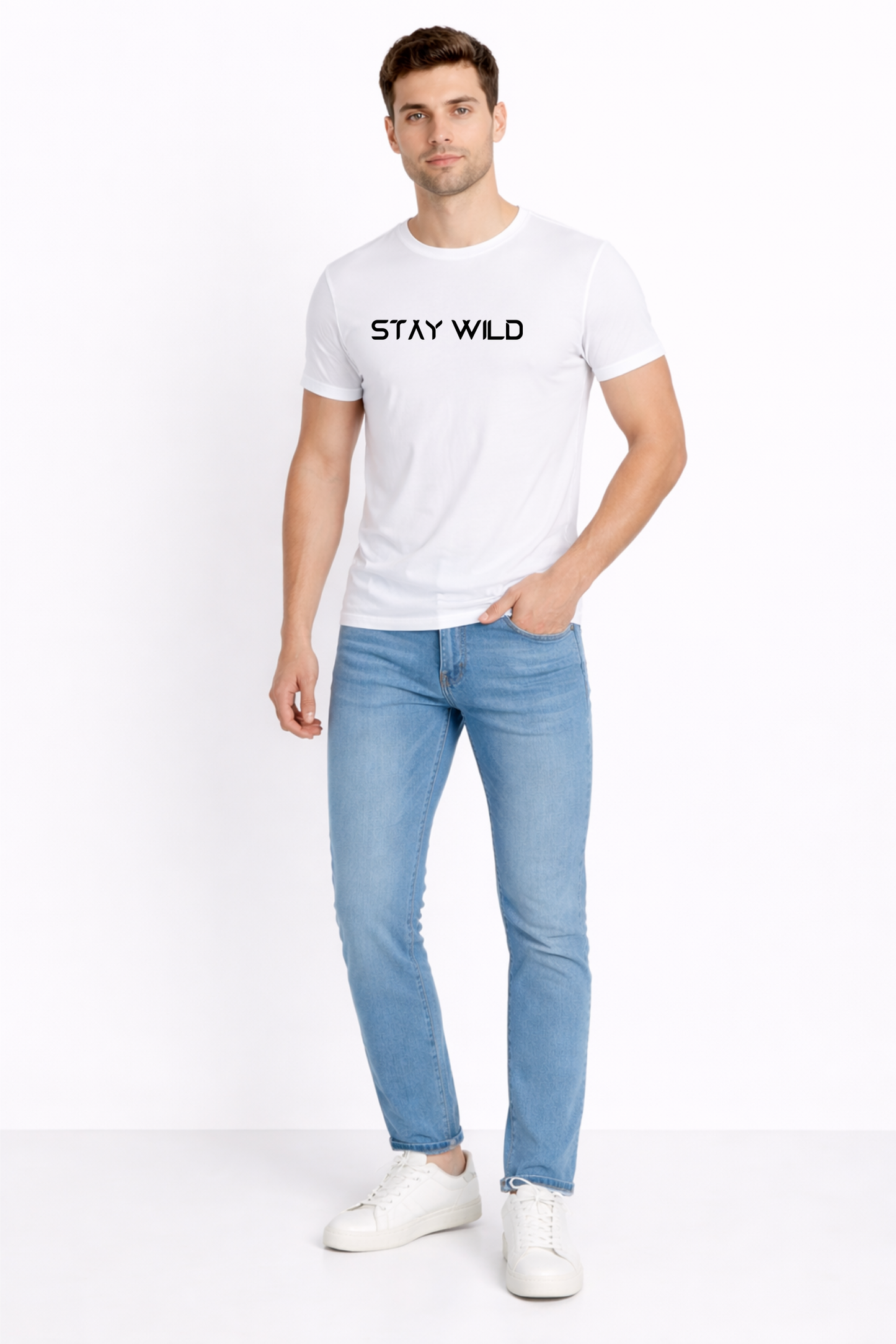White “STAY WILD” Printed T-Shirt