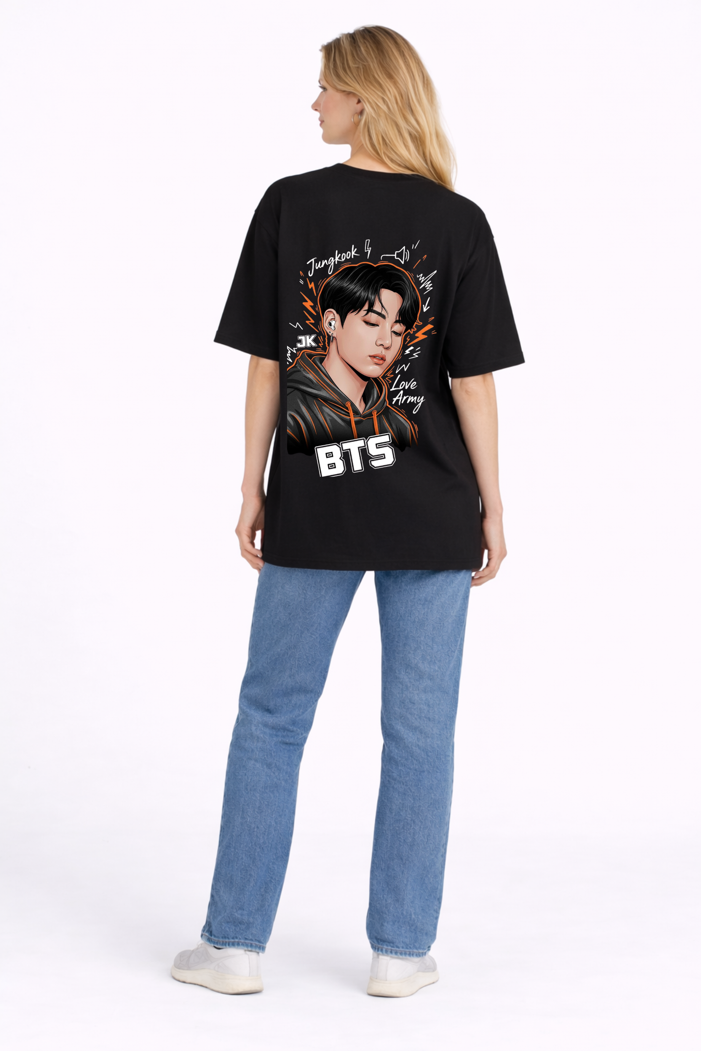 Black Oversize BTS Jungkook Printed T-Shirt for Women