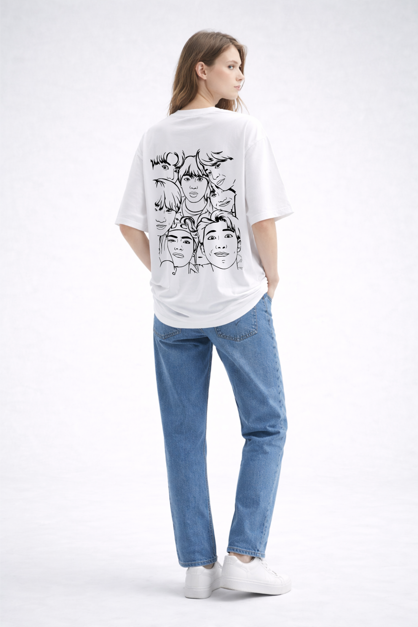 White Oversize BTS Printed T-Shirt for Women
