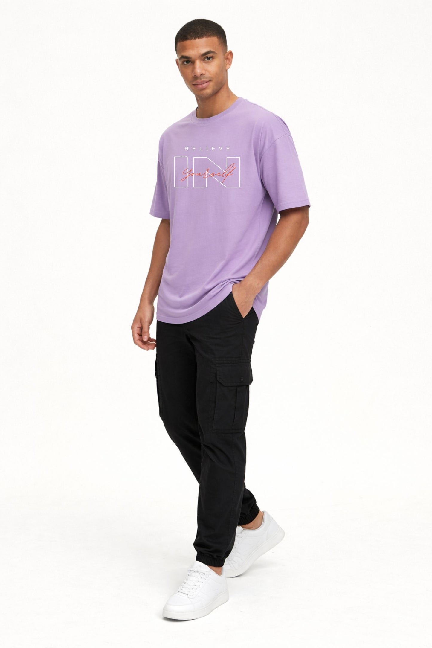 Lavender Oversized Graphic Print Round Neck T-Shirt for Men