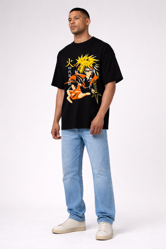 NF Men Black Oversize Anime Print Cotton T-Shirt