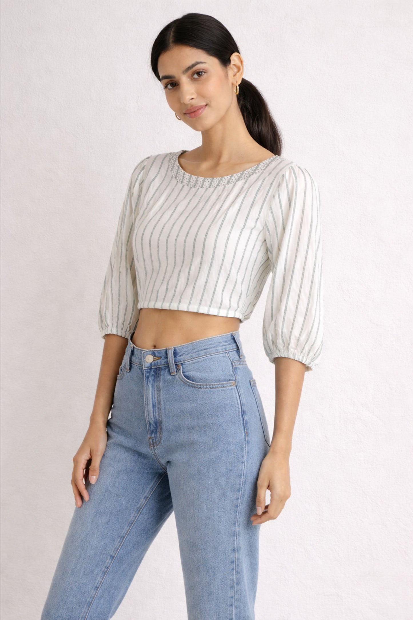 White Striped Crop Top for Women