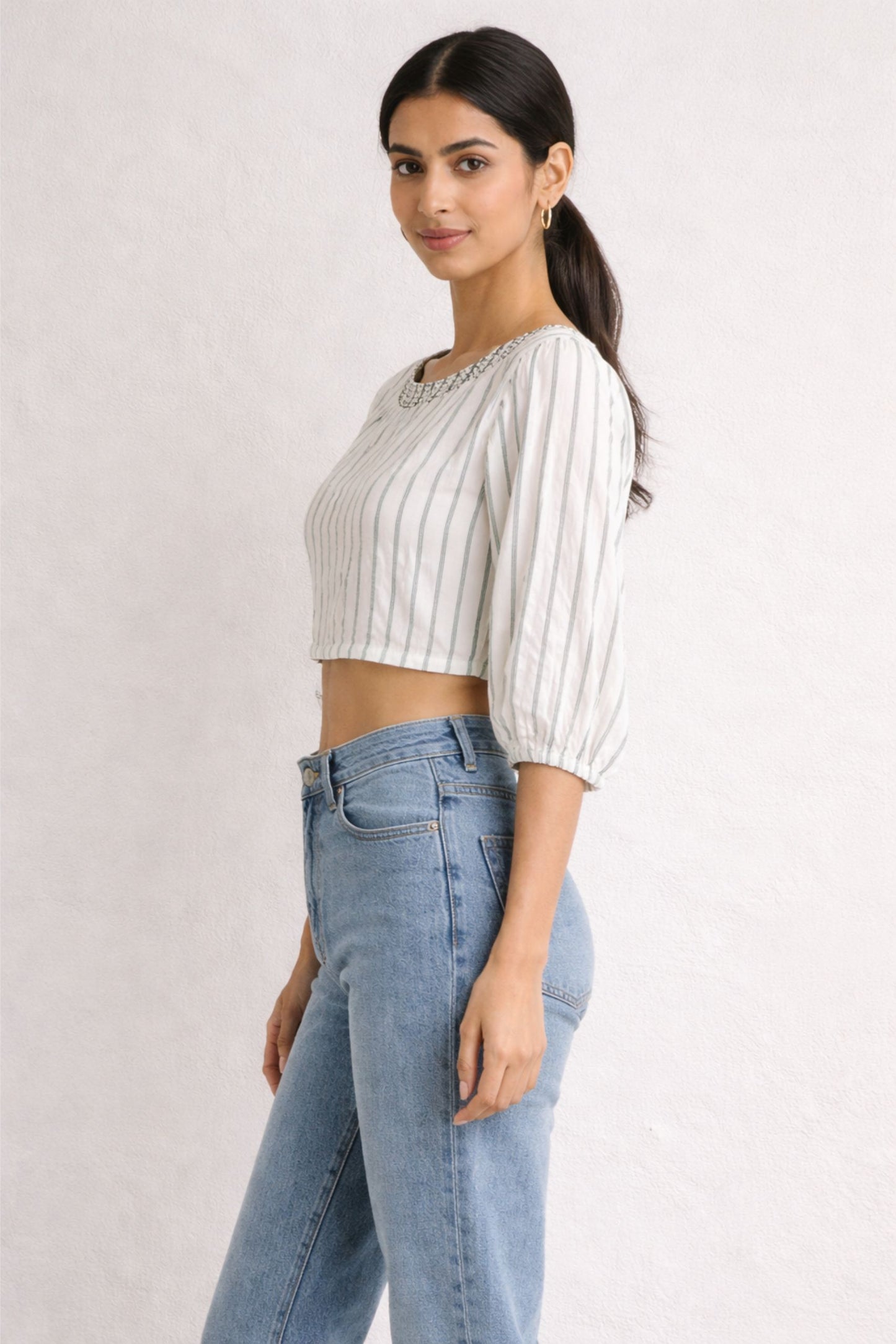 White Striped Crop Top for Women