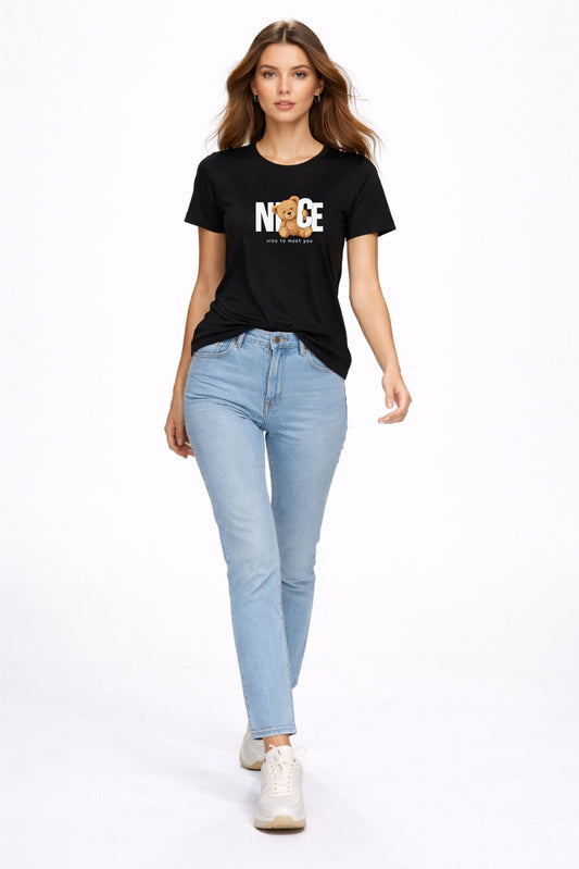 Women’s Black “NICE Teddy” Graphic T-Shirt
