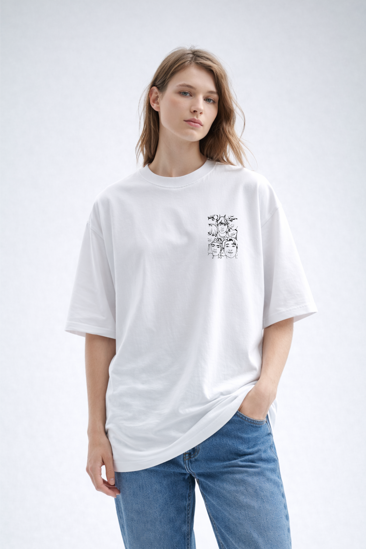 White Oversize BTS Printed T-Shirt for Women