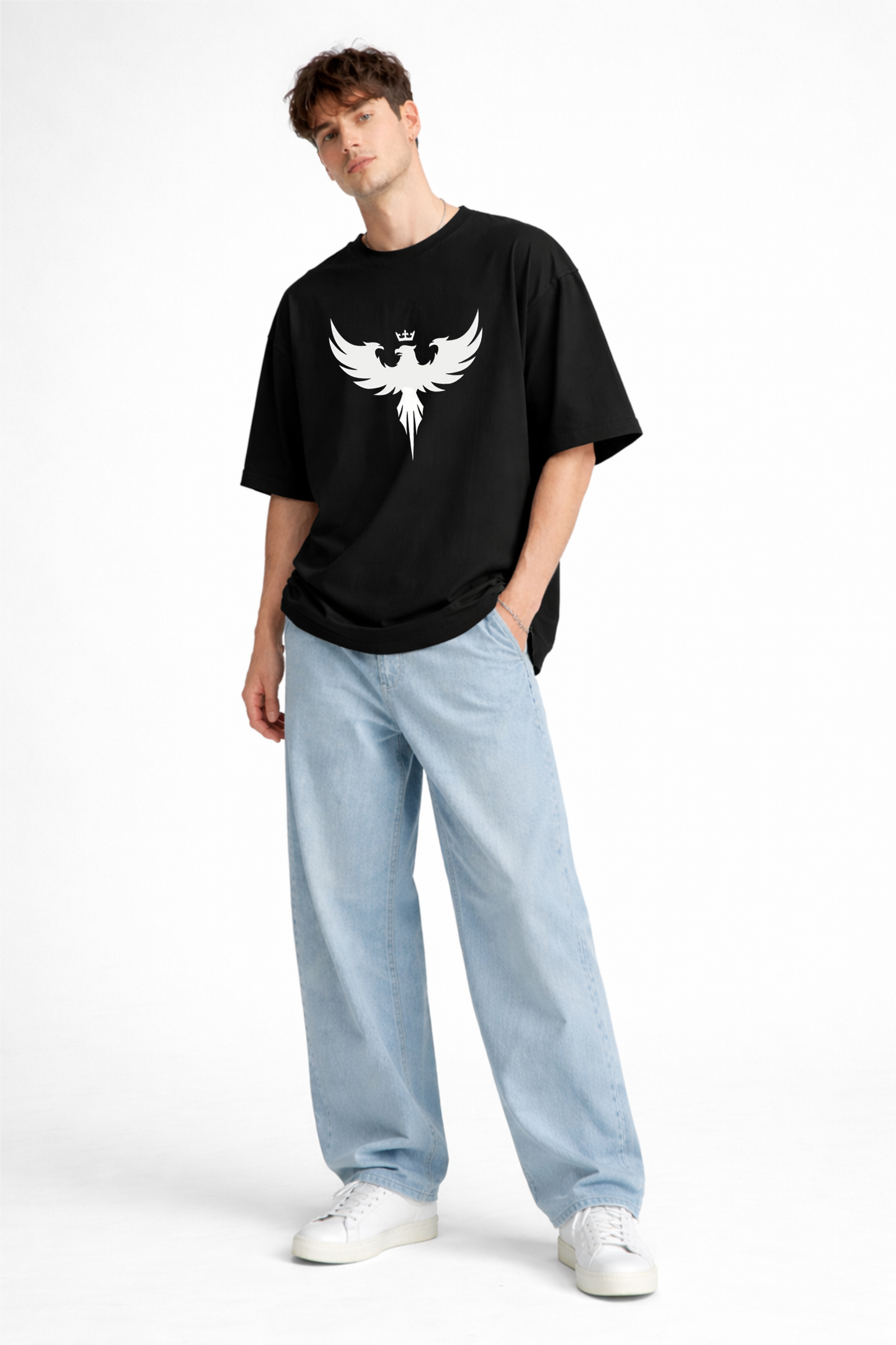 Black Oversized T-Shirt – Premium Crown Eagle Print Edition