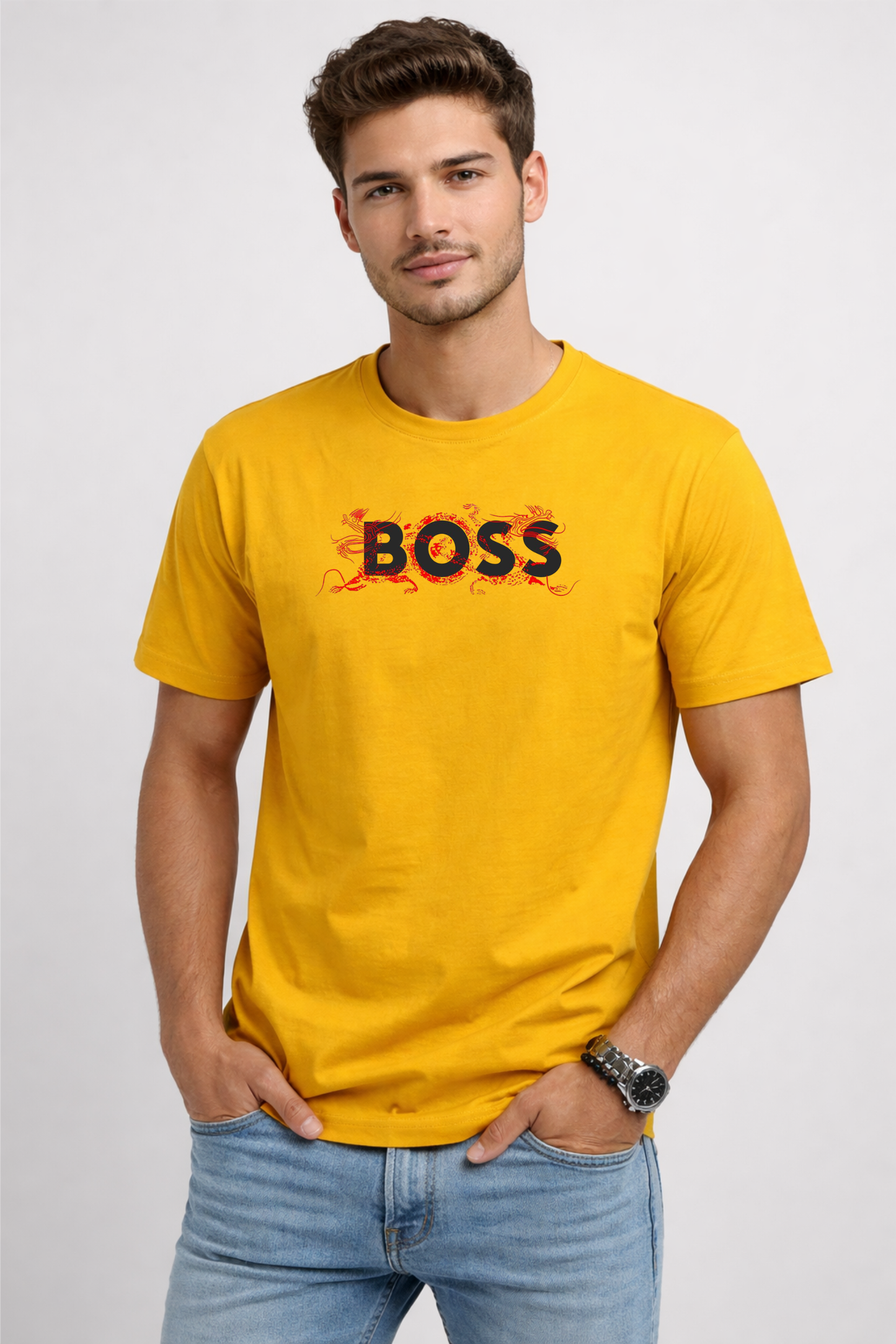 Yellow Printed BOSS T-Shirt