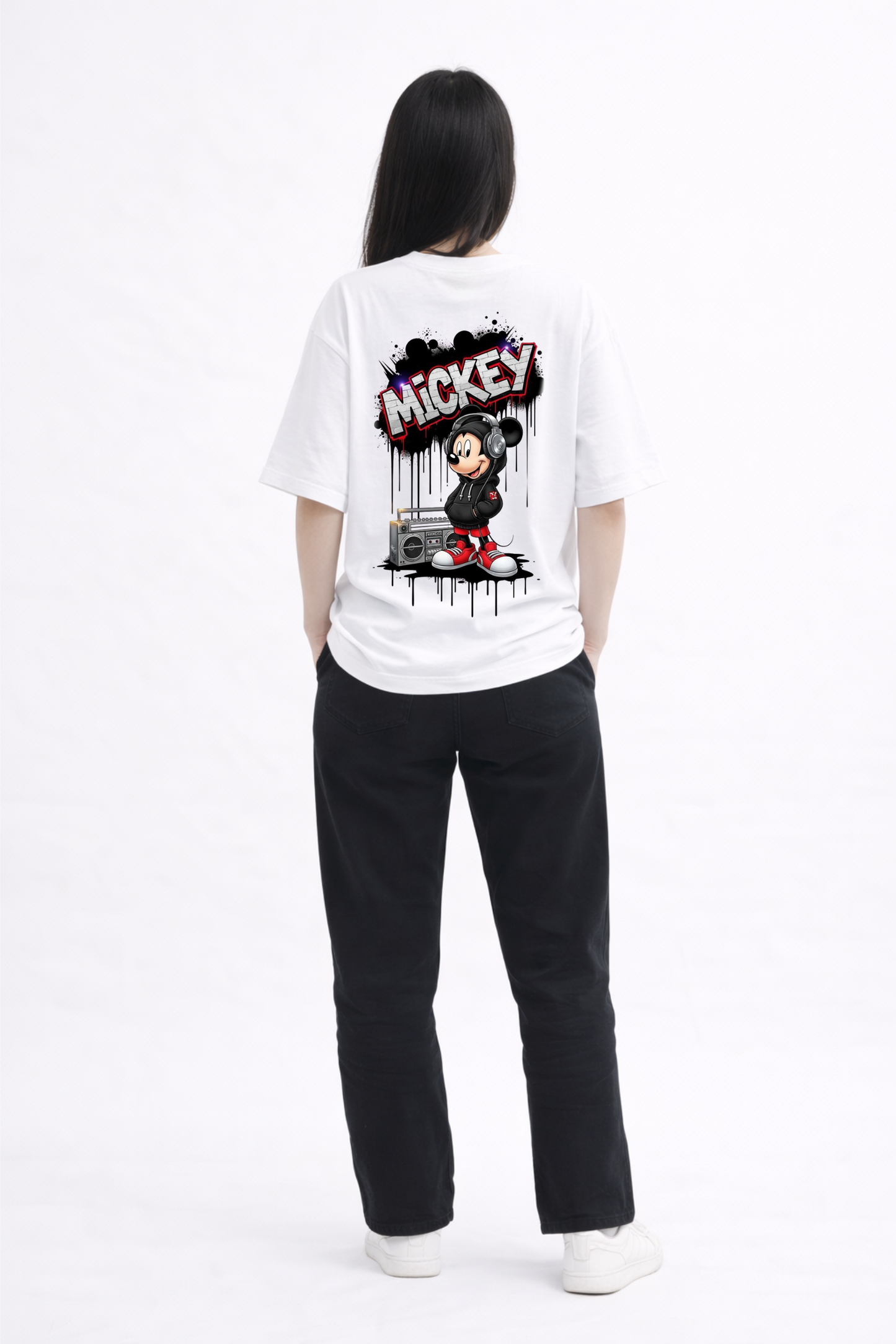 Mickey Street Style Oversized White T-Shirt – Front & Back Print