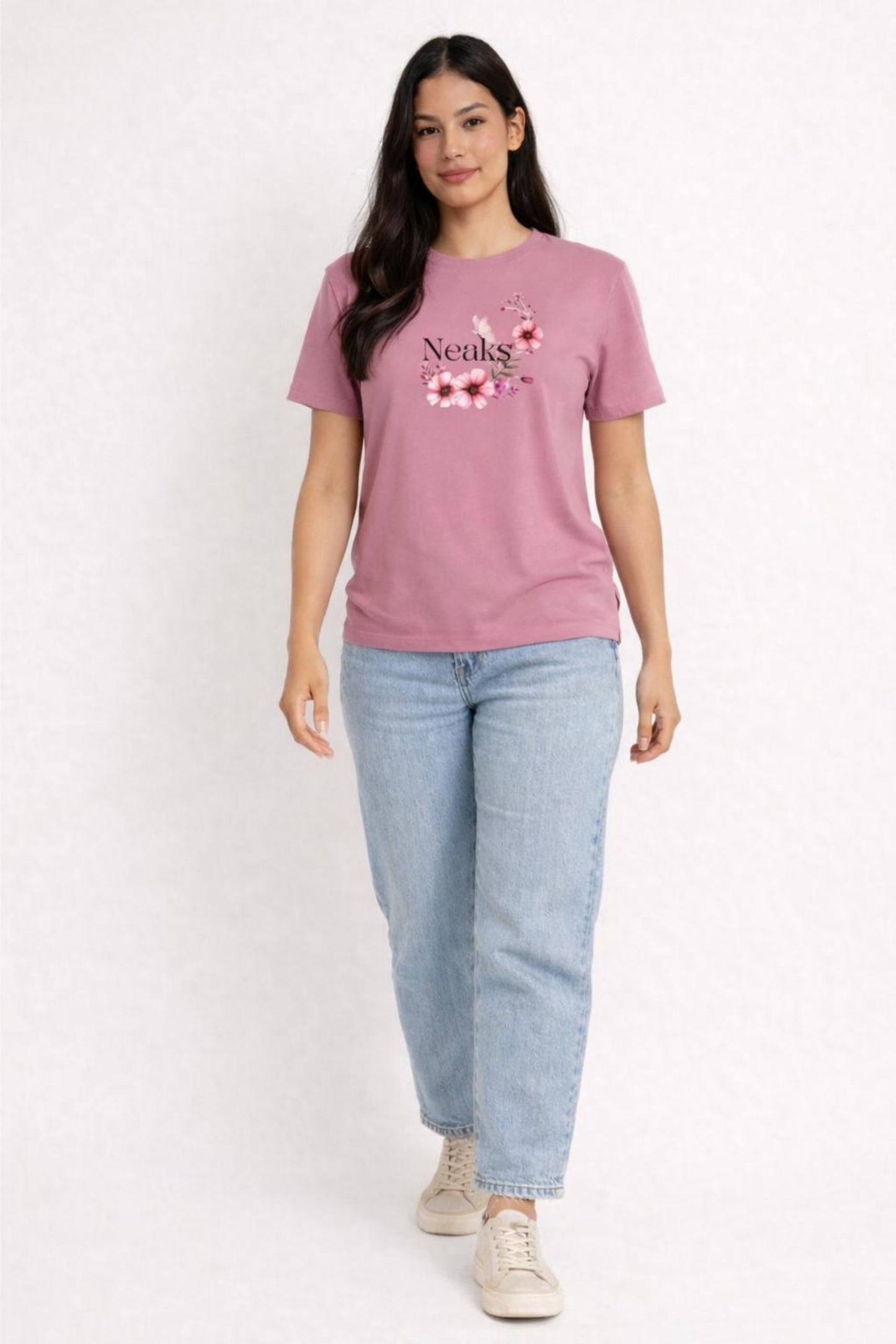 Floral “Neaks” Printed Regular Fit T-Shirt