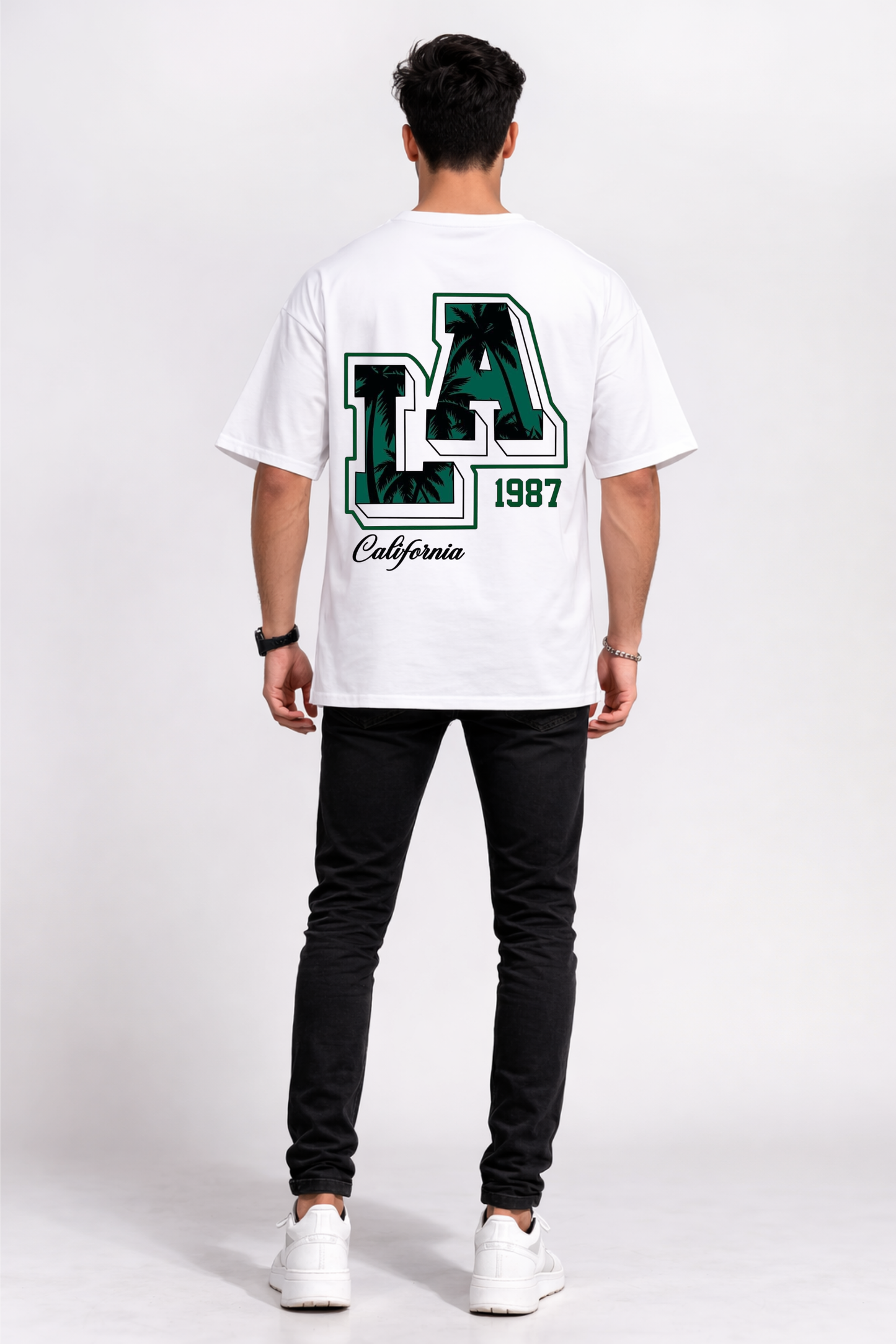White Oversized LA 1987 Printed T-Shirt