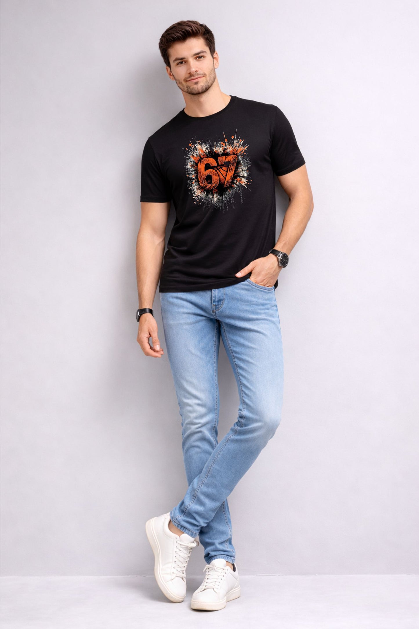 Black Graphic Print Regular Fit T-Shirt