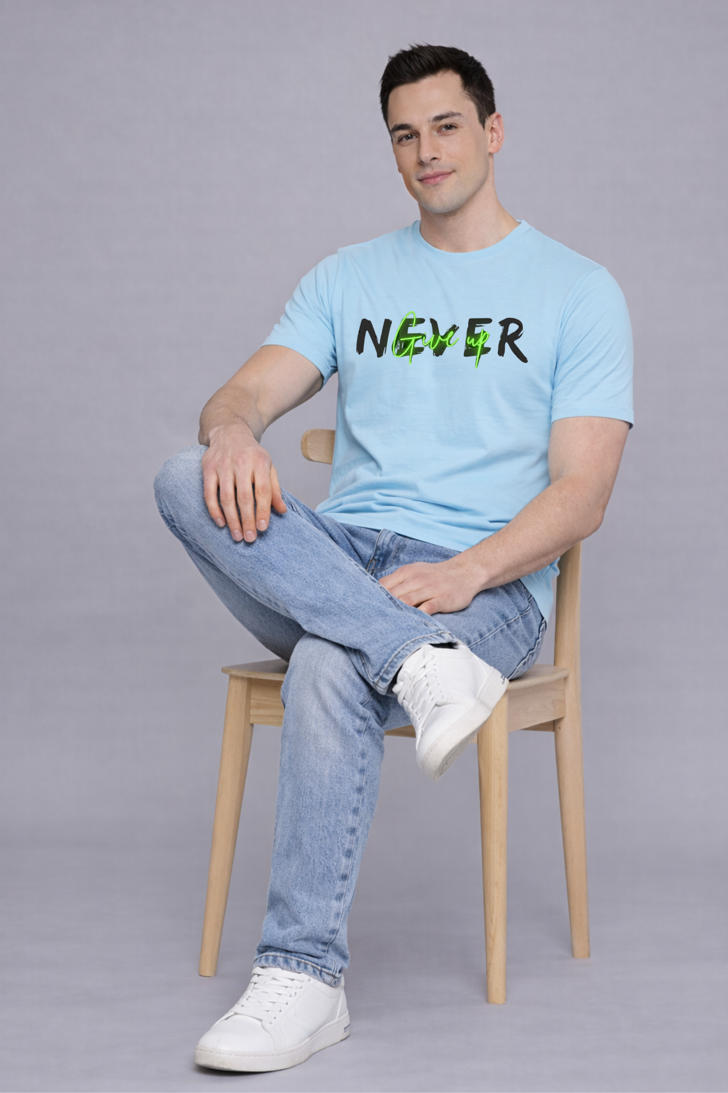 Men’s Mint Blue Graphic Print Cotton T-Shirt