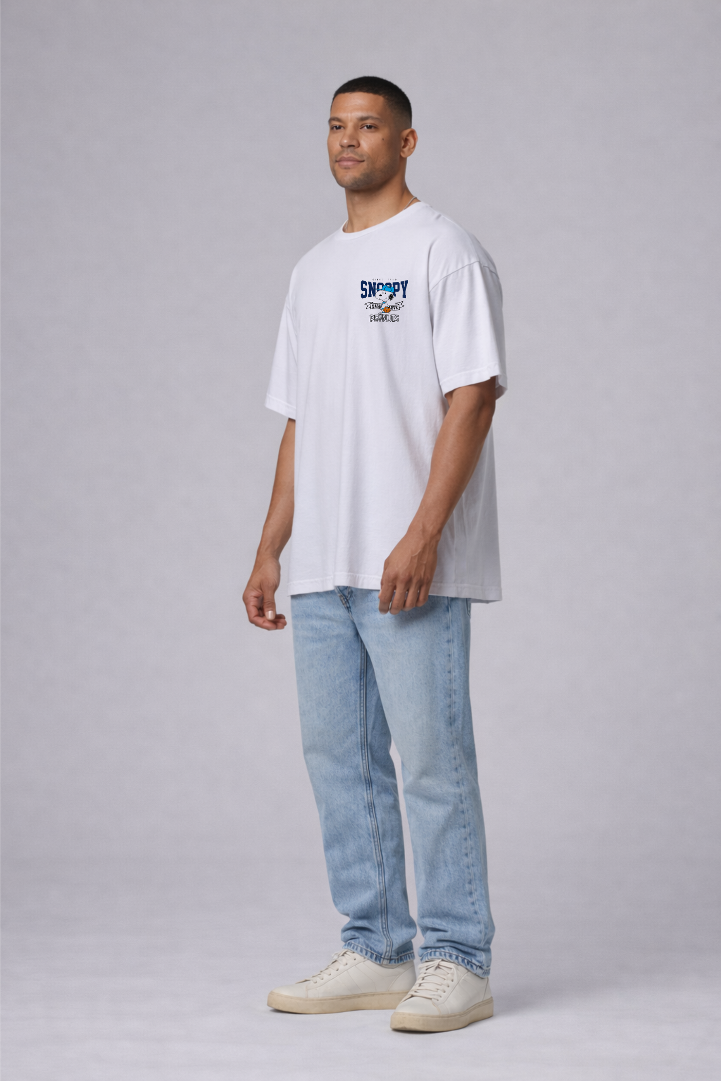 Snoopy Baseball Graphic Oversized Cotton T-Shirt for Men