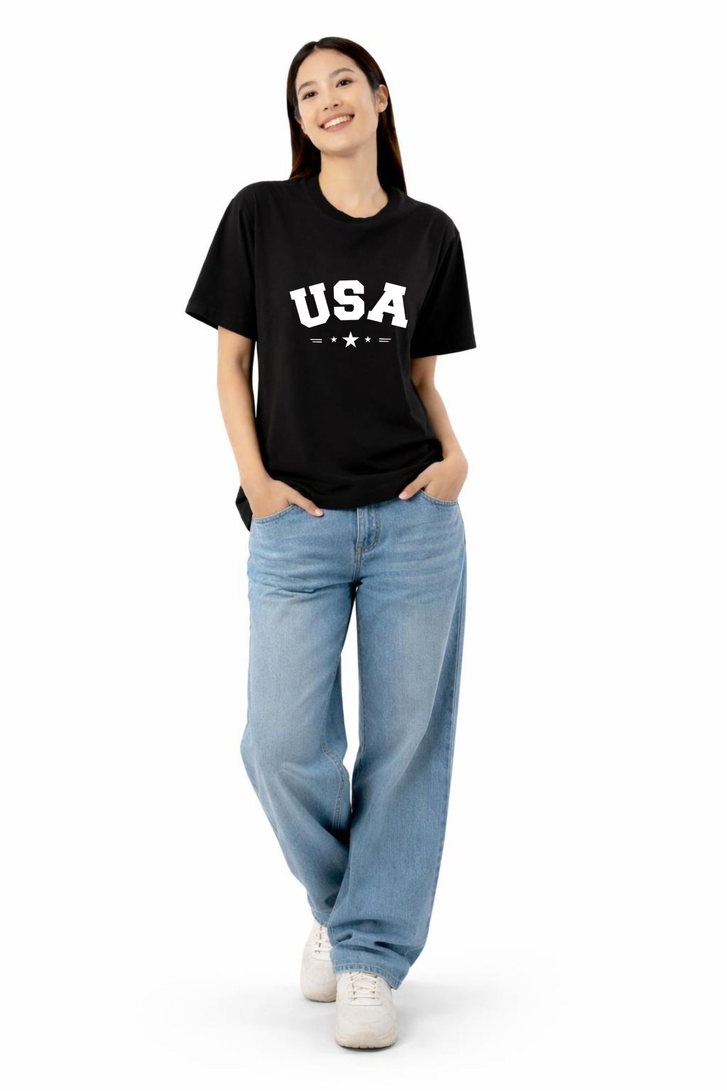 Black Oversized USA Printed T-Shirt