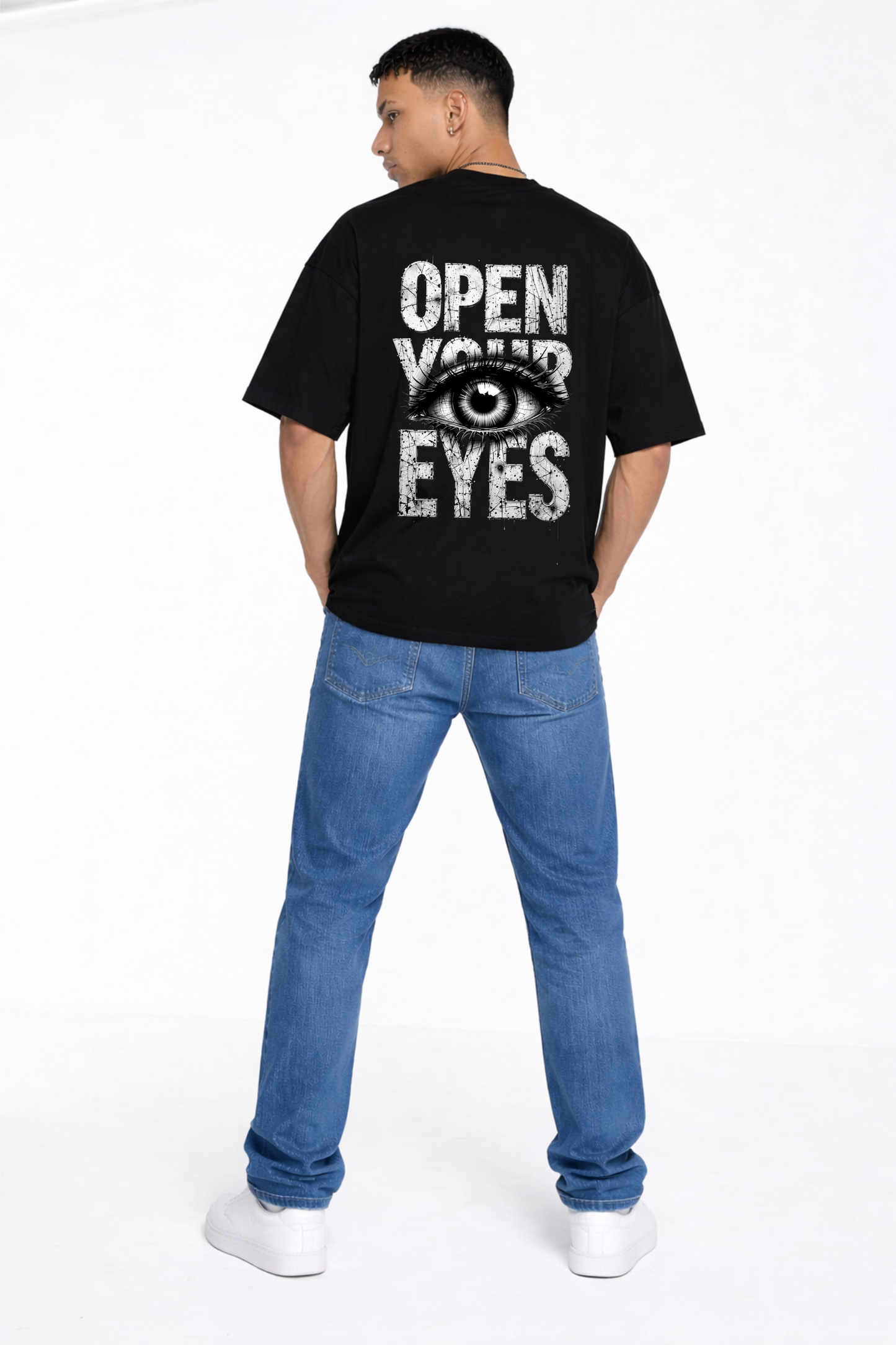 Black Oversized T-Shirt – “OPEN YOUR EYES” Back Print
