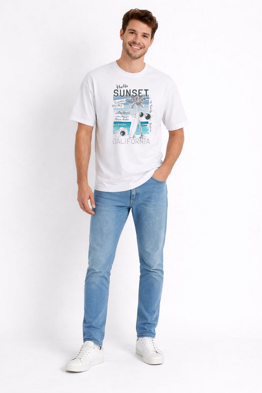 White Graphic Print Regular Fit T-Shirt
