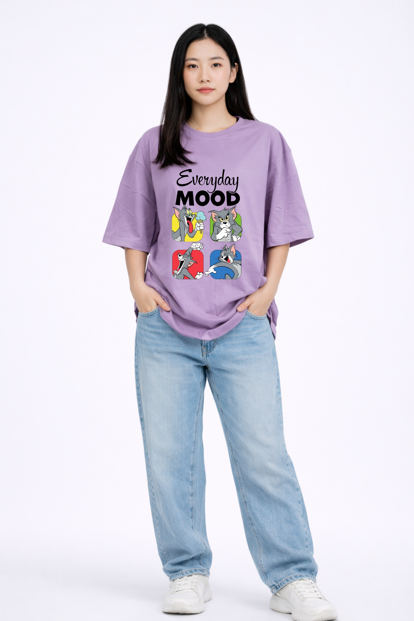 Lavender Oversized T-Shirt for Women – Everyday Mood Cartoon Print