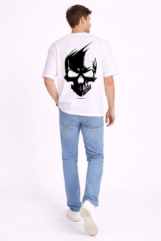 White Oversized Skull Graphic T-Shirt