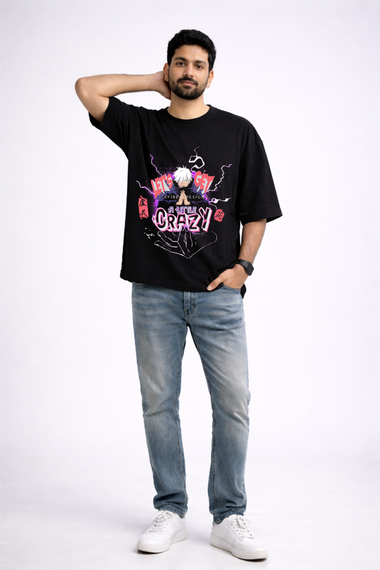 Black Oversize Anime Graphic Printed T-Shirt for Men