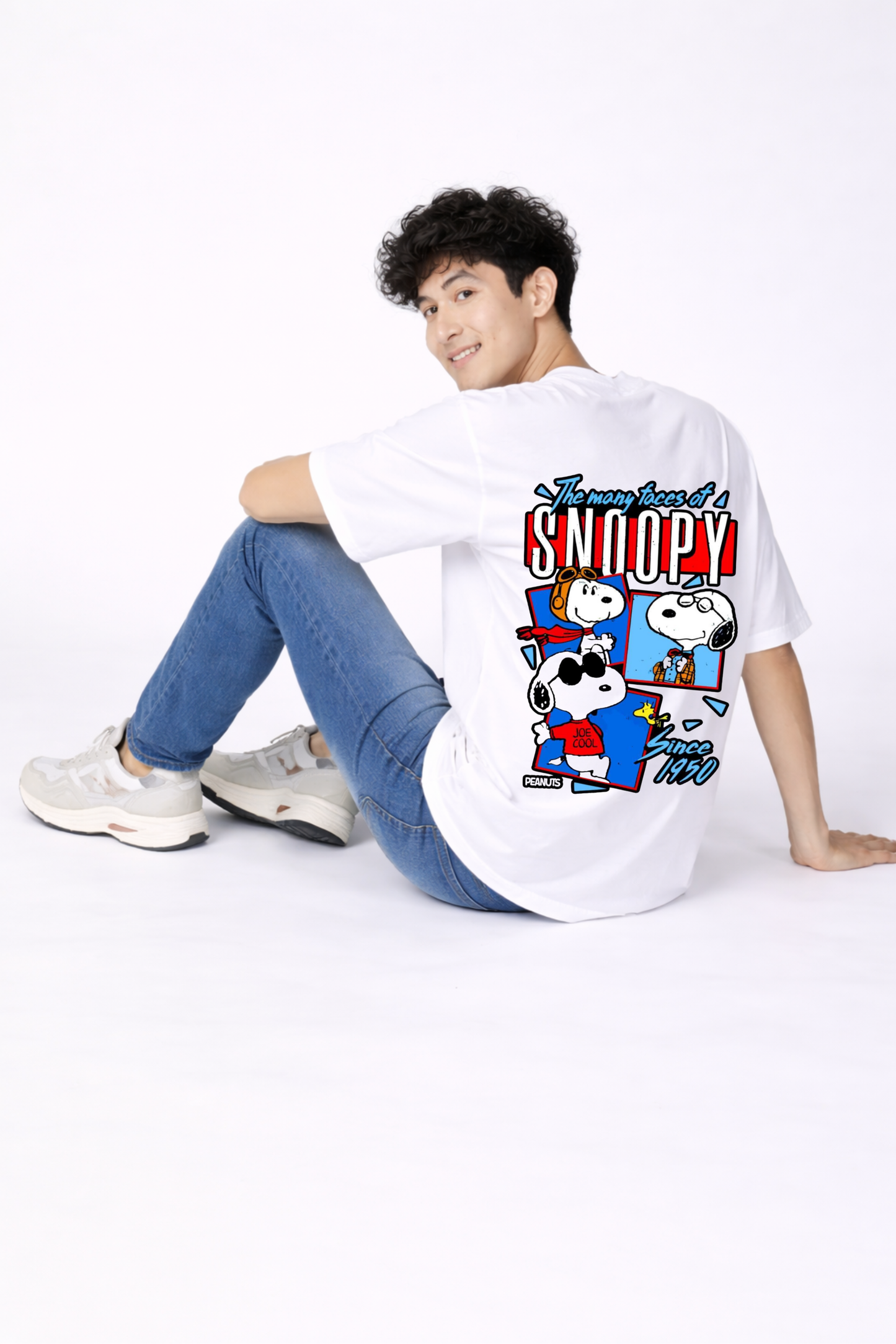 Snoopy Graphic Printed Oversized Cotton T-Shirt for Men