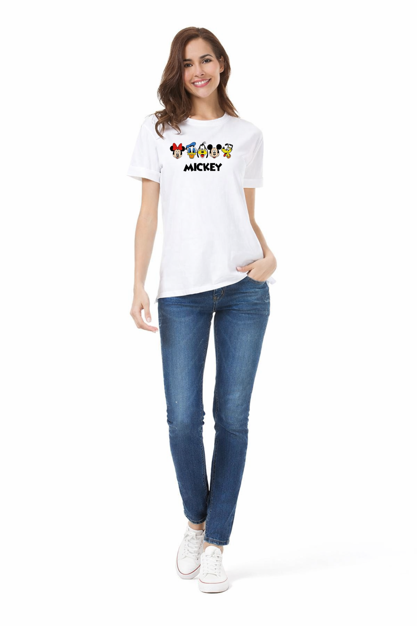 White Regular Fit T-Shirt – Mickey Cartoon Print