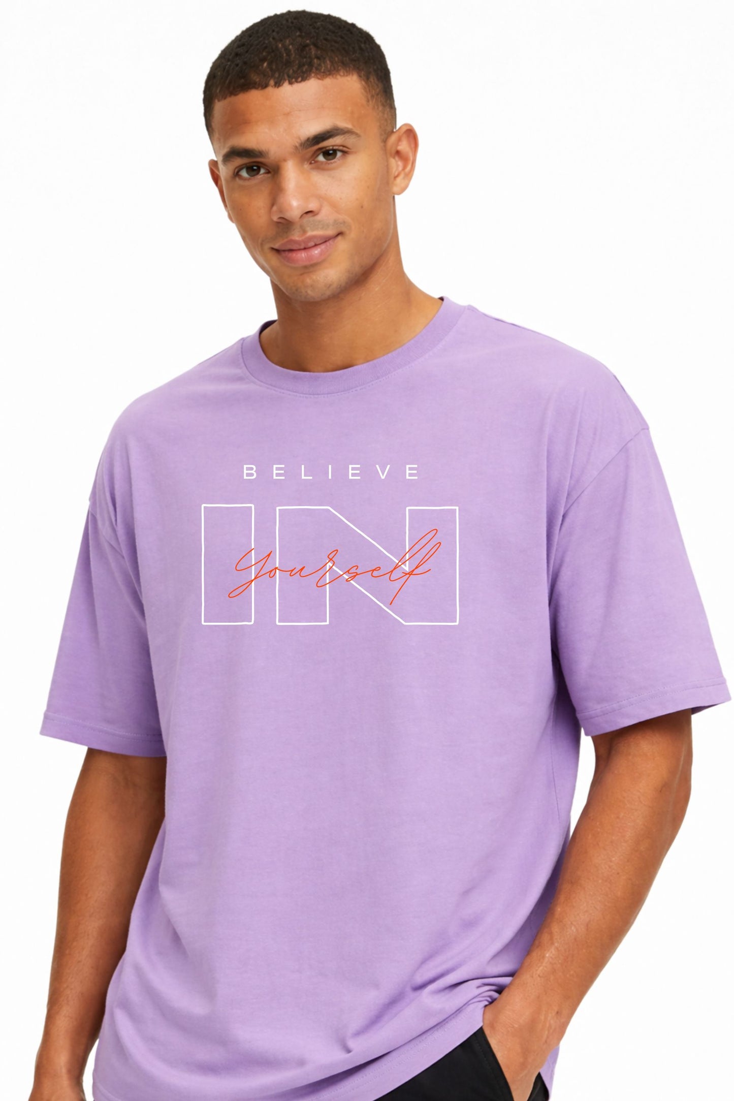 Lavender Oversized Graphic Print Round Neck T-Shirt for Men