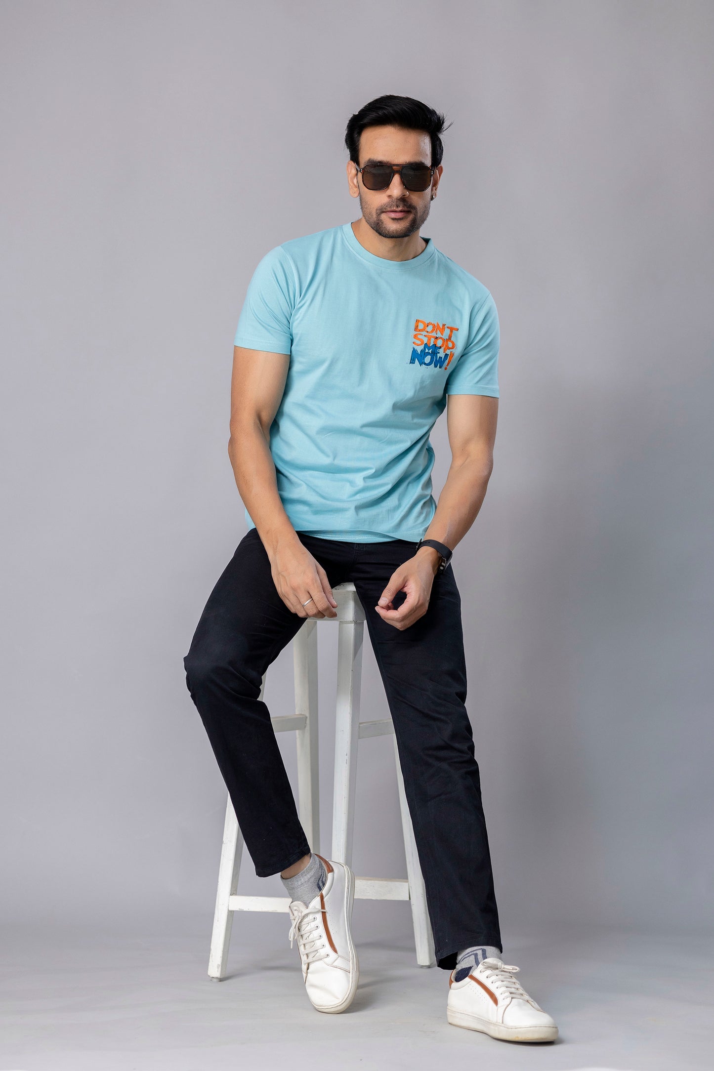 Dont Stop Me Now Sky Blue Slim Fit T-Shirt