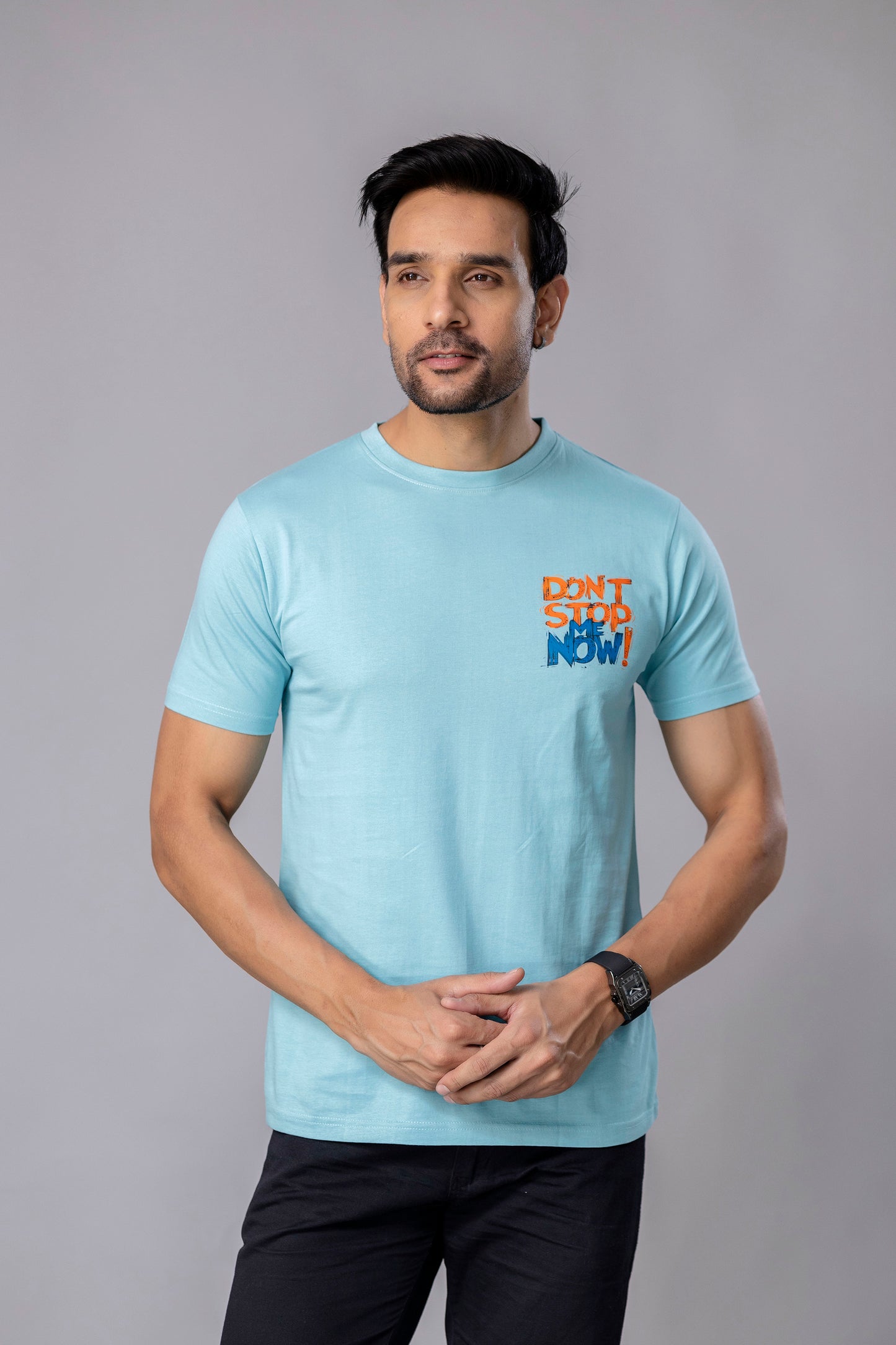 Dont Stop Me Now Sky Blue Slim Fit T-Shirt