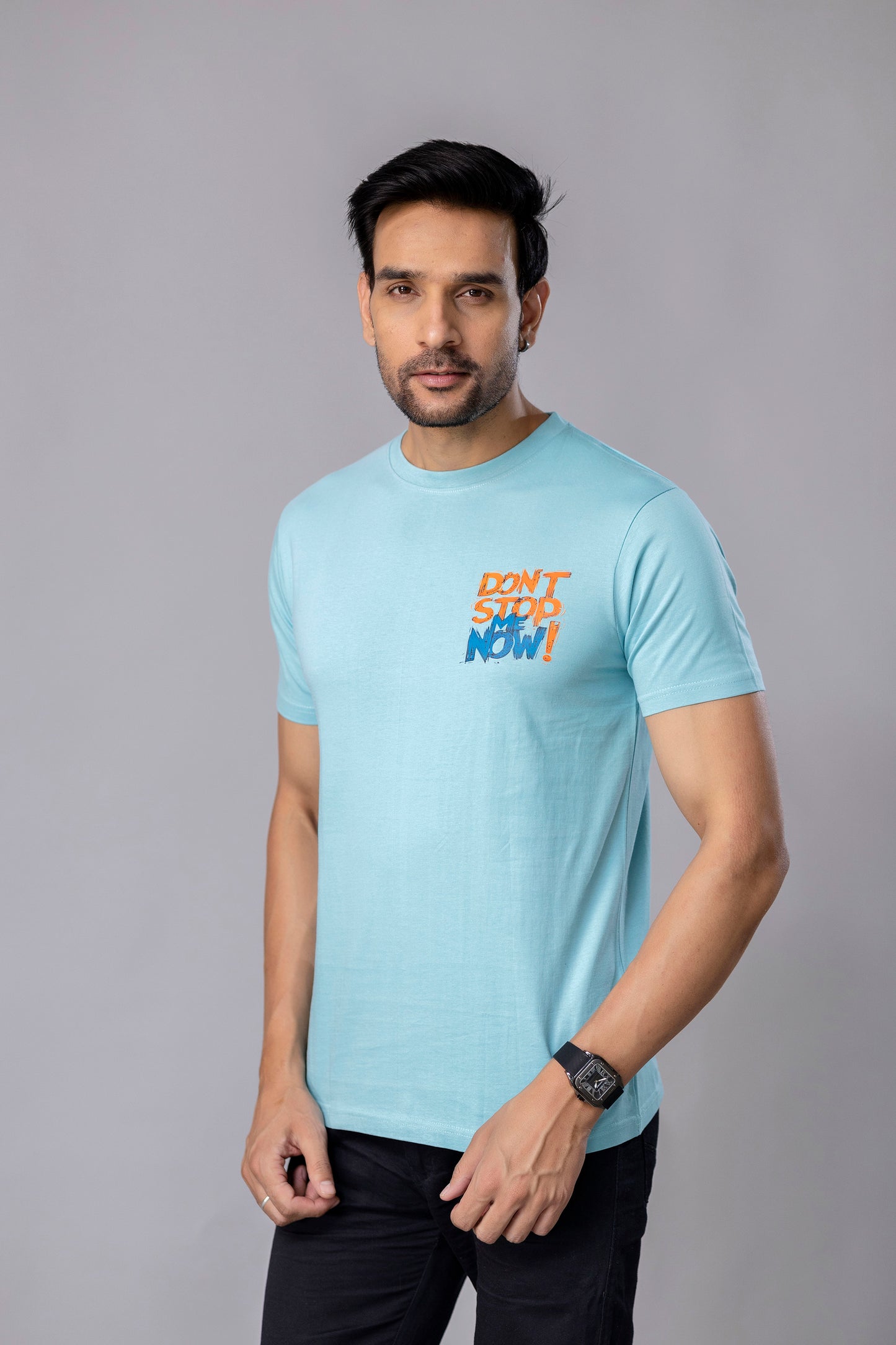 Dont Stop Me Now Sky Blue Slim Fit T-Shirt