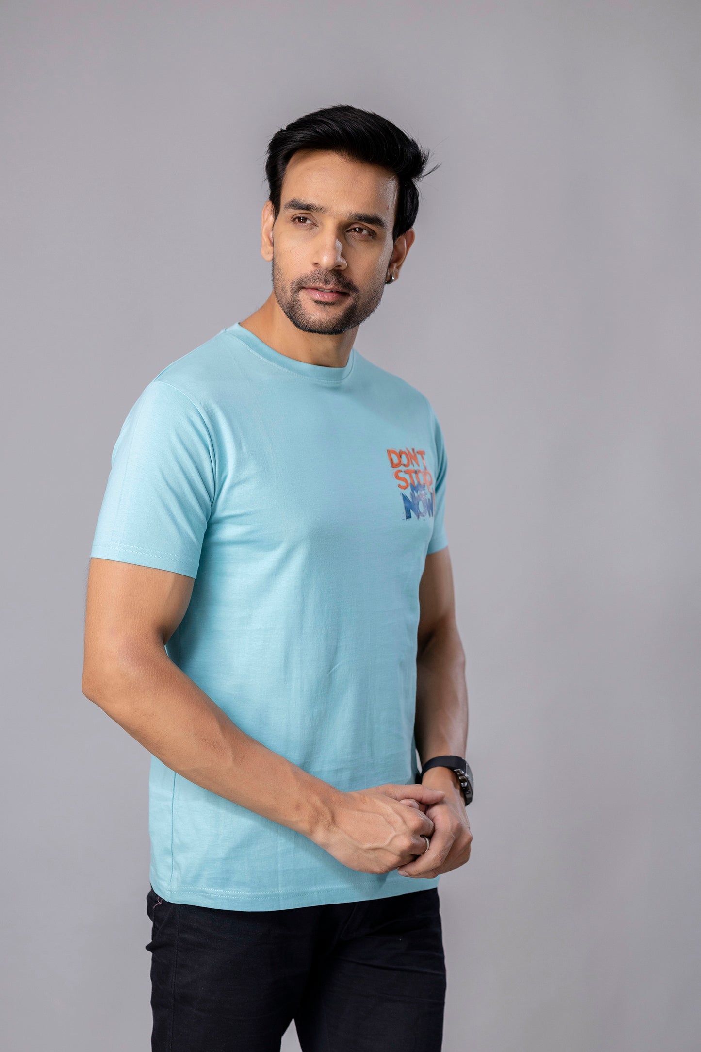 Dont Stop Me Now Sky Blue Slim Fit T-Shirt