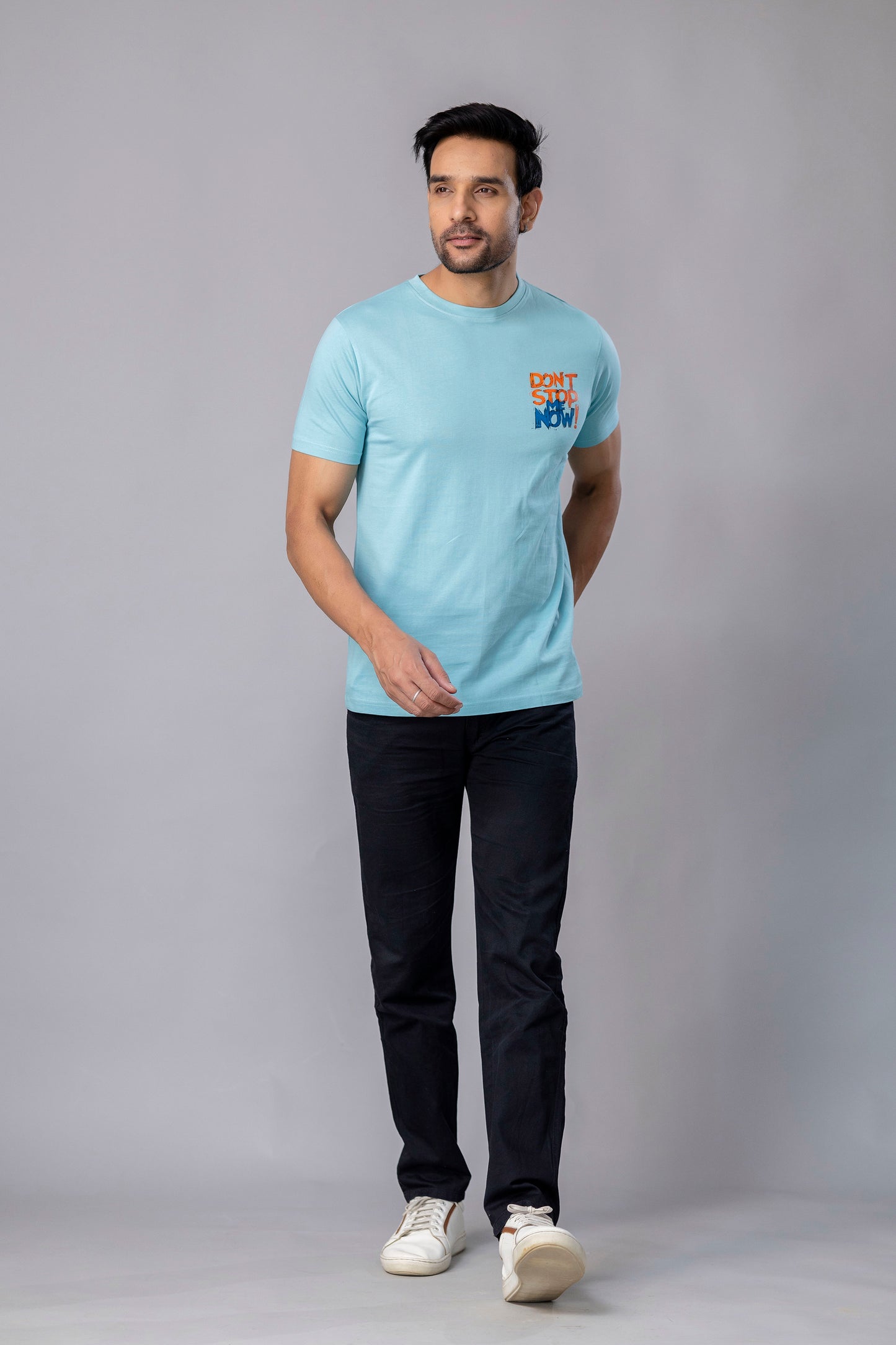 Dont Stop Me Now Sky Blue Slim Fit T-Shirt