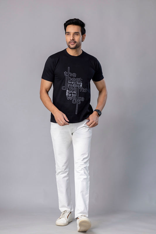 Black Graphic Print T-Shirt – Bold & Motivational Style