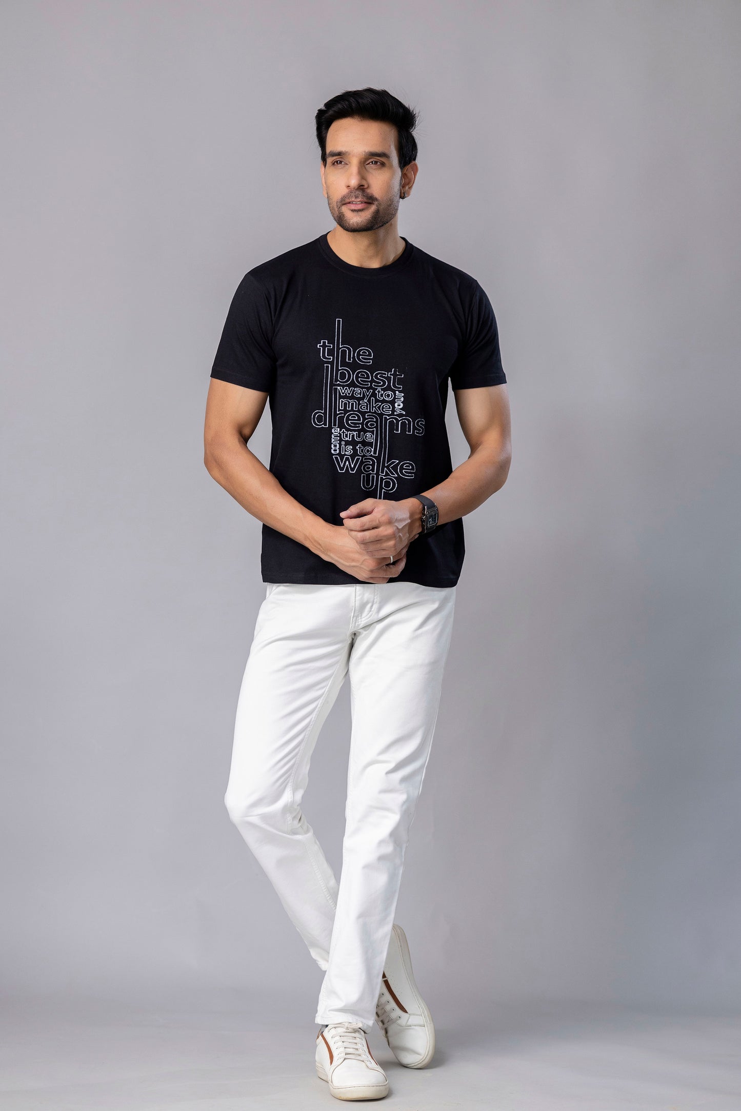 Black Graphic Print T-Shirt – Bold & Motivational Style