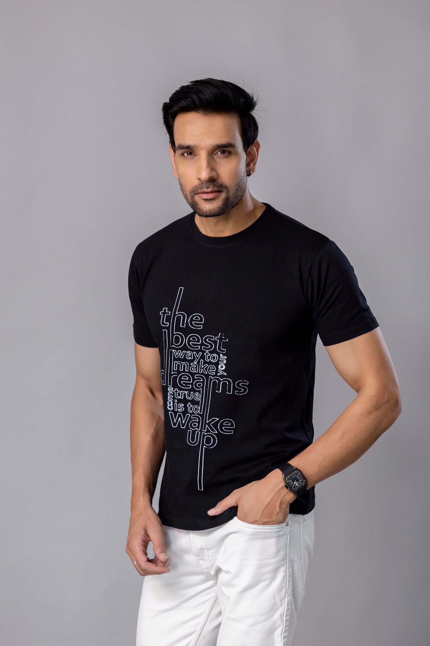 Black Graphic Print T-Shirt – Bold & Motivational Style