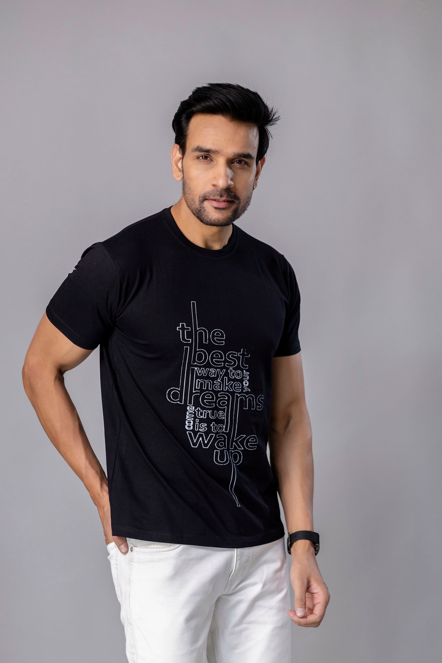Black Graphic Print T-Shirt – Bold & Motivational Style