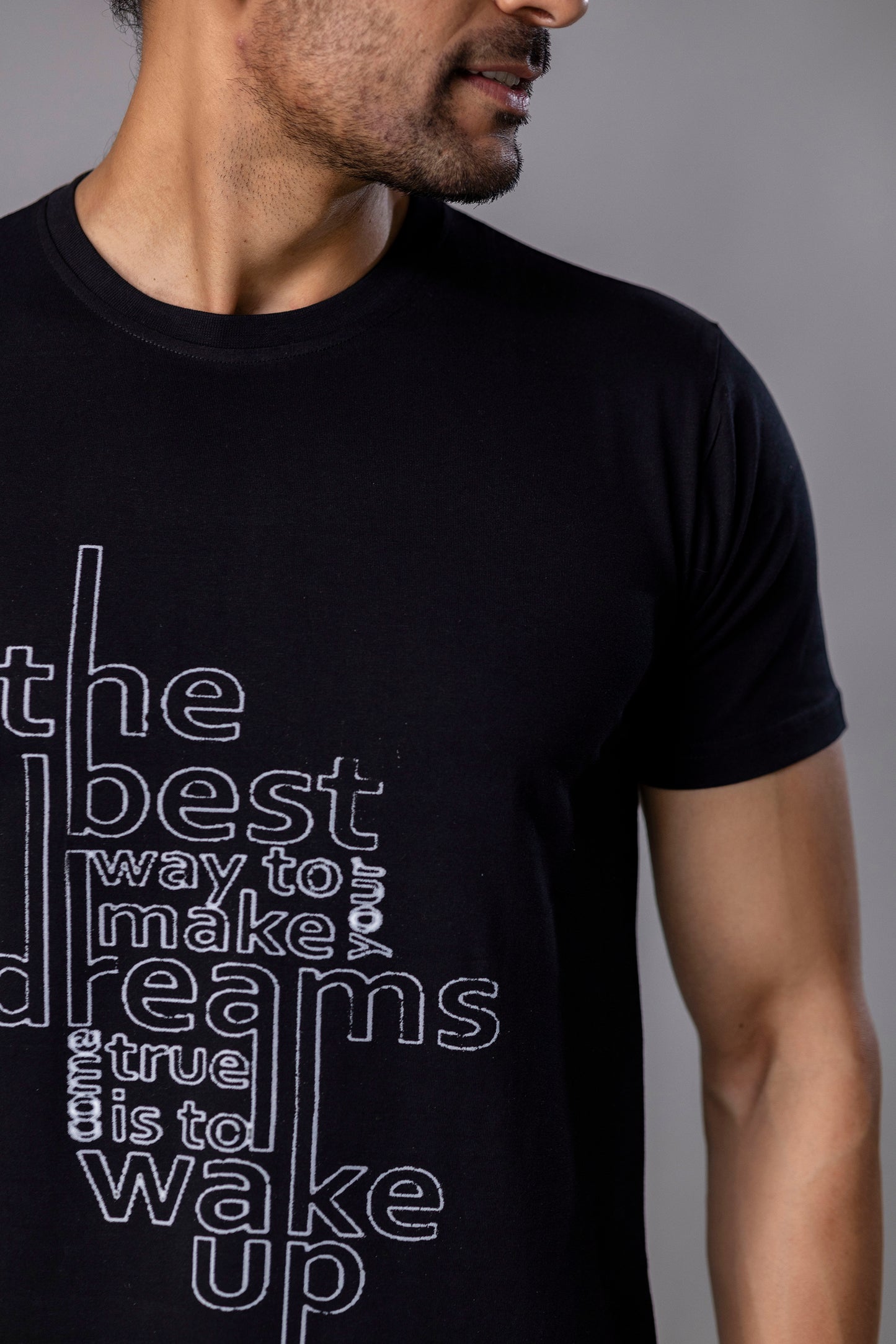 Black Graphic Print T-Shirt – Bold & Motivational Style