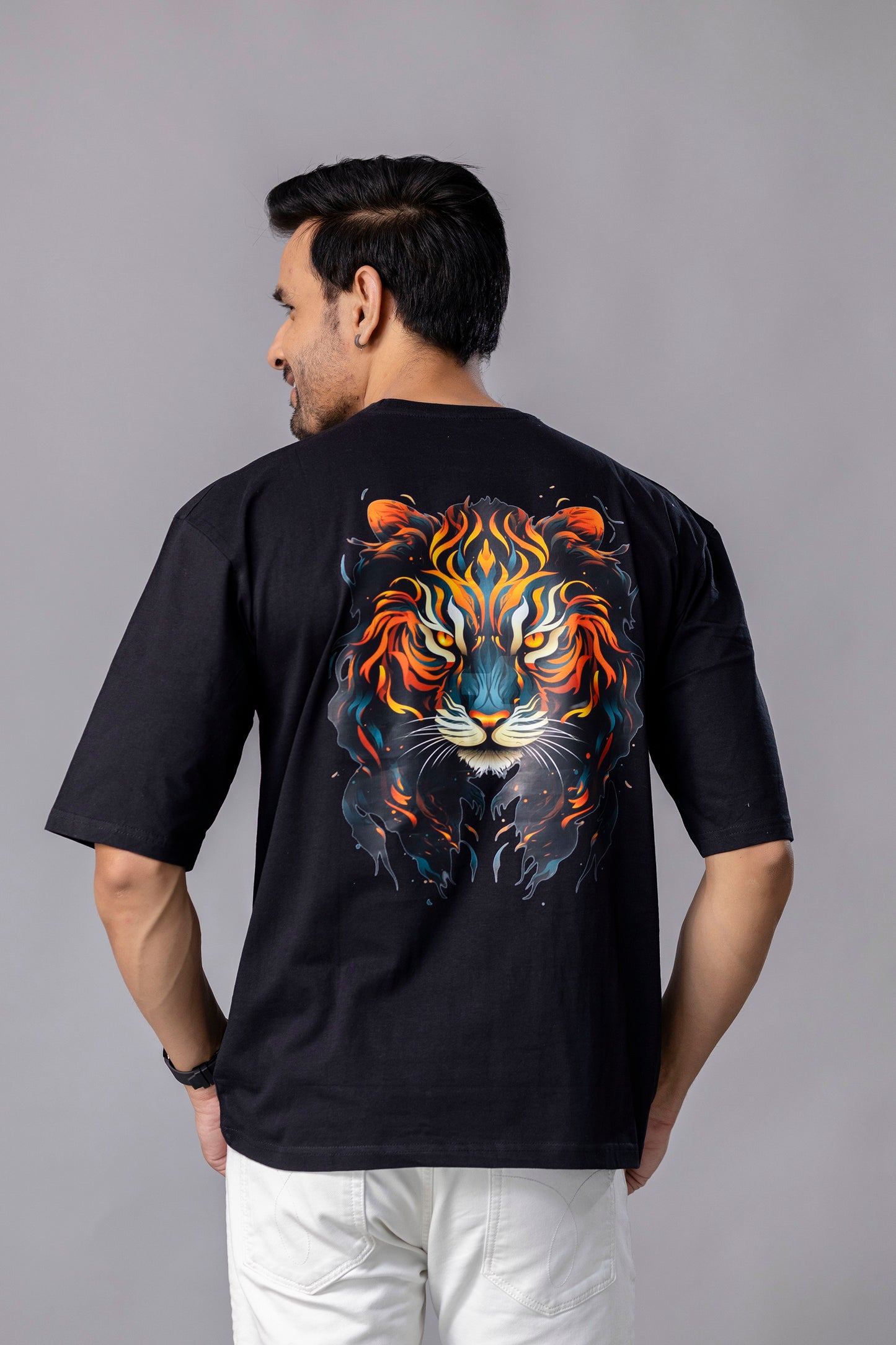 Lion Black OverSize Graphic Printed T Shirt