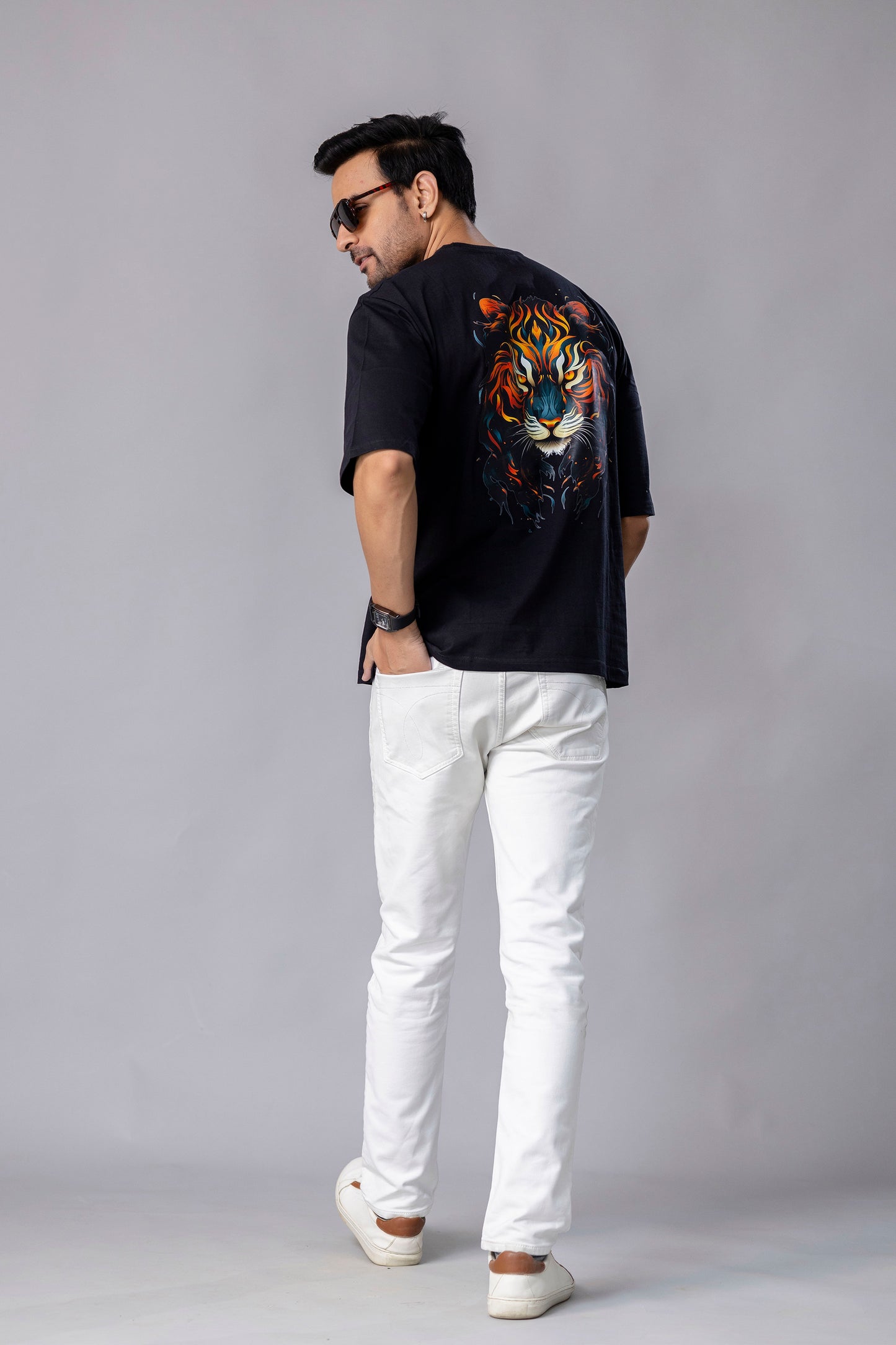 Lion Black OverSize Graphic Printed T Shirt