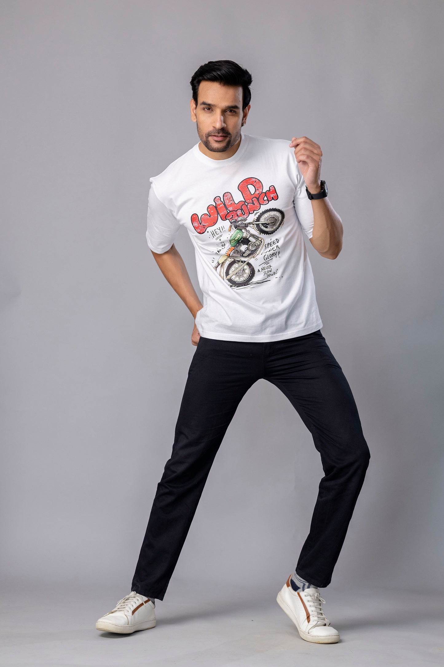 Wild Bunch White Graphic Printed T Shirt