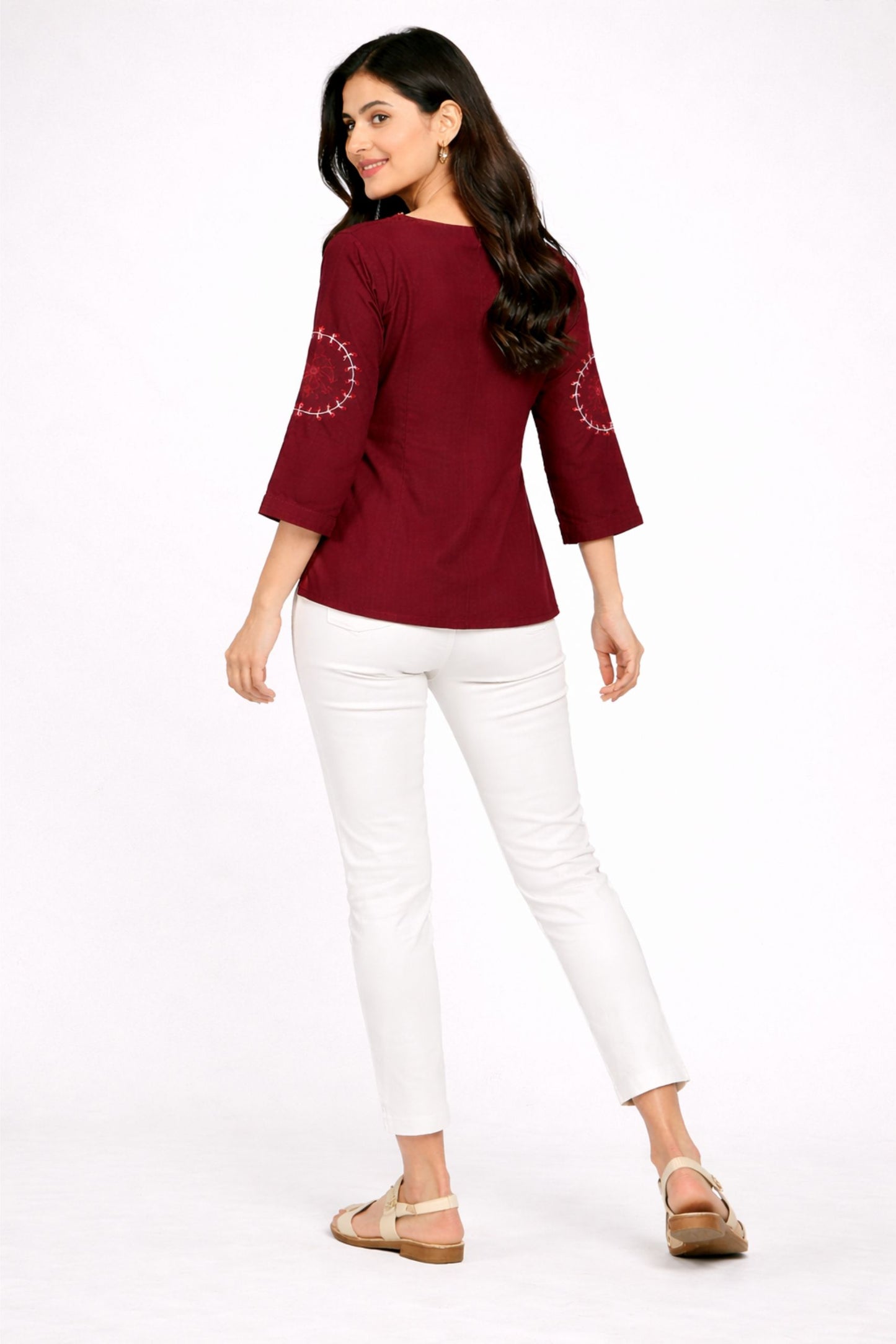 Maroon Embroidered Ethnic Top for Women