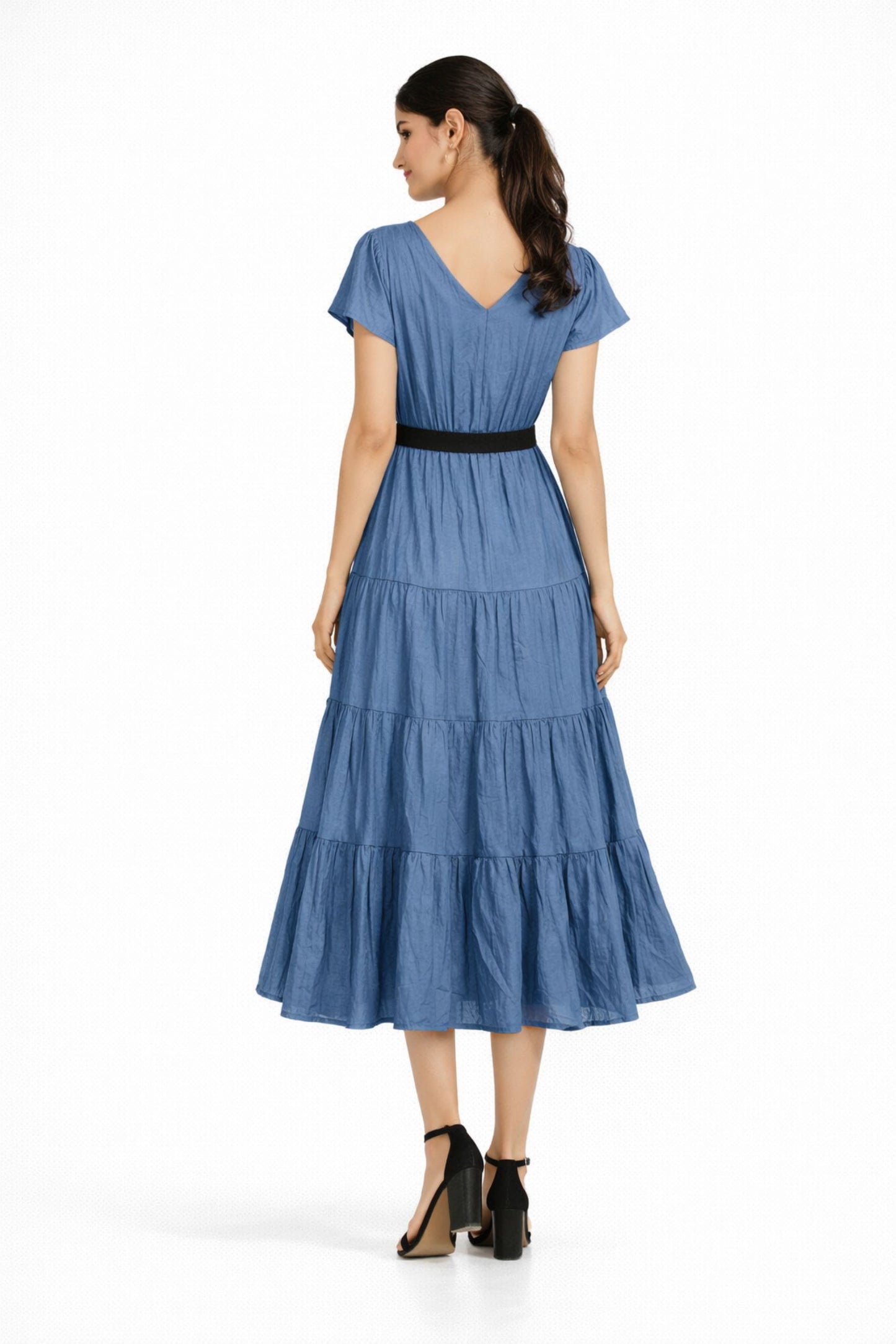 Elegant Blue Satin Midi Dress for Women
