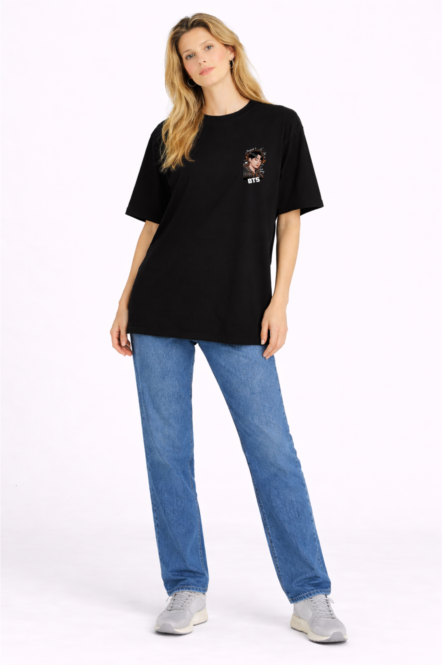 Black Oversize BTS Jungkook Printed T-Shirt for Women