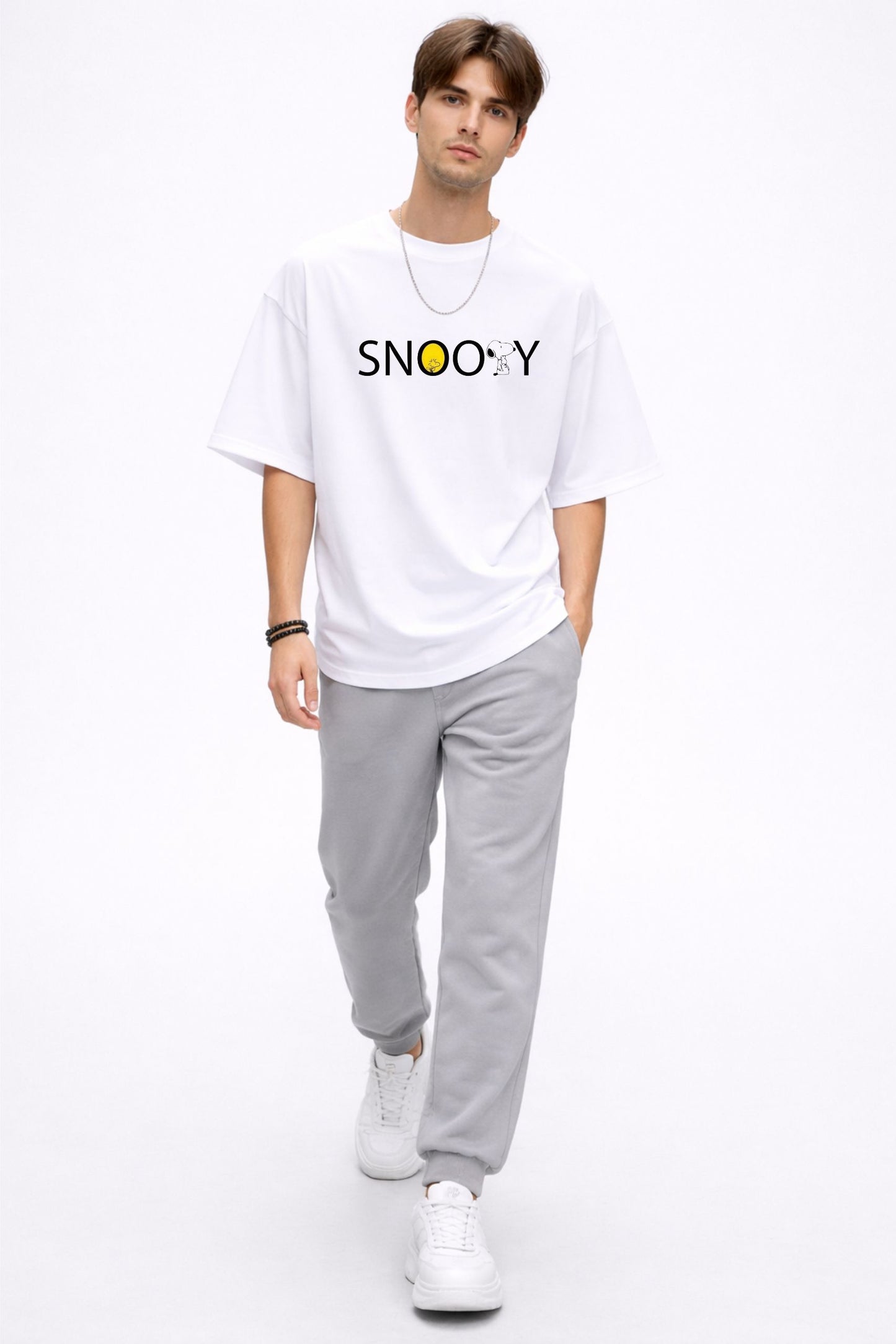 White Oversized Snoopy Graphic T-Shirt