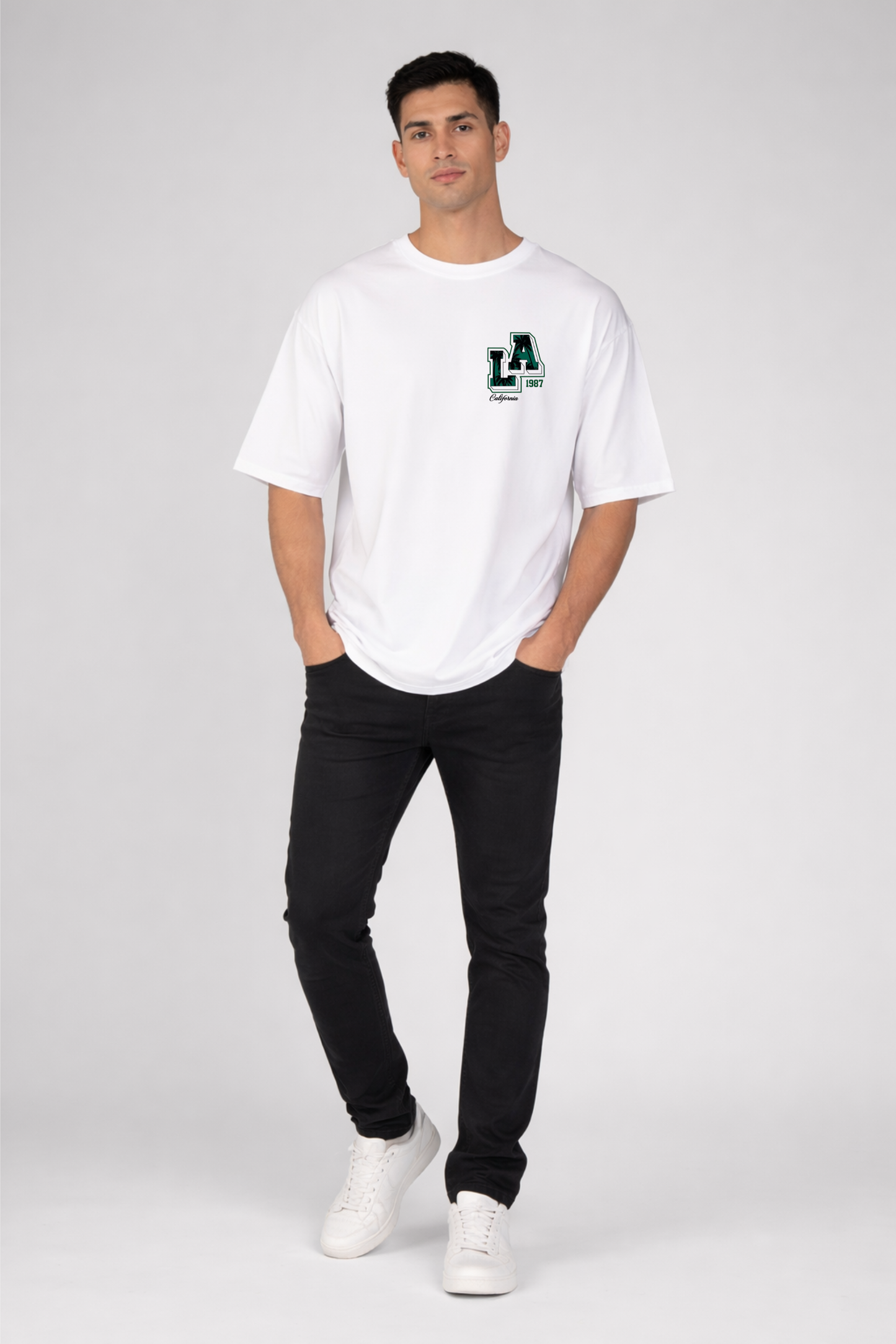 White Oversized LA 1987 Printed T-Shirt