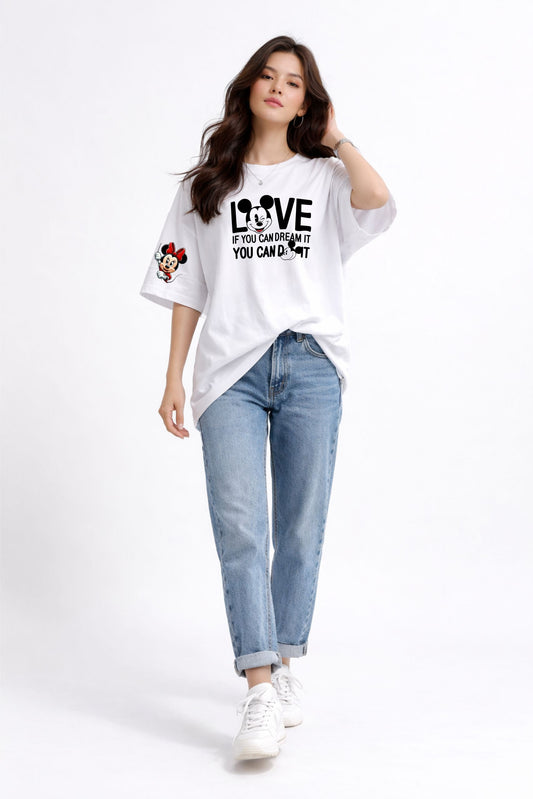 Oversized Disney Love Graphic T-Shirt for Women