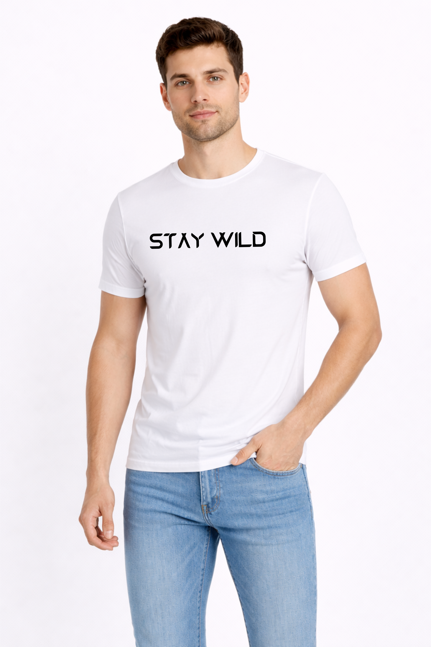White “STAY WILD” Printed T-Shirt