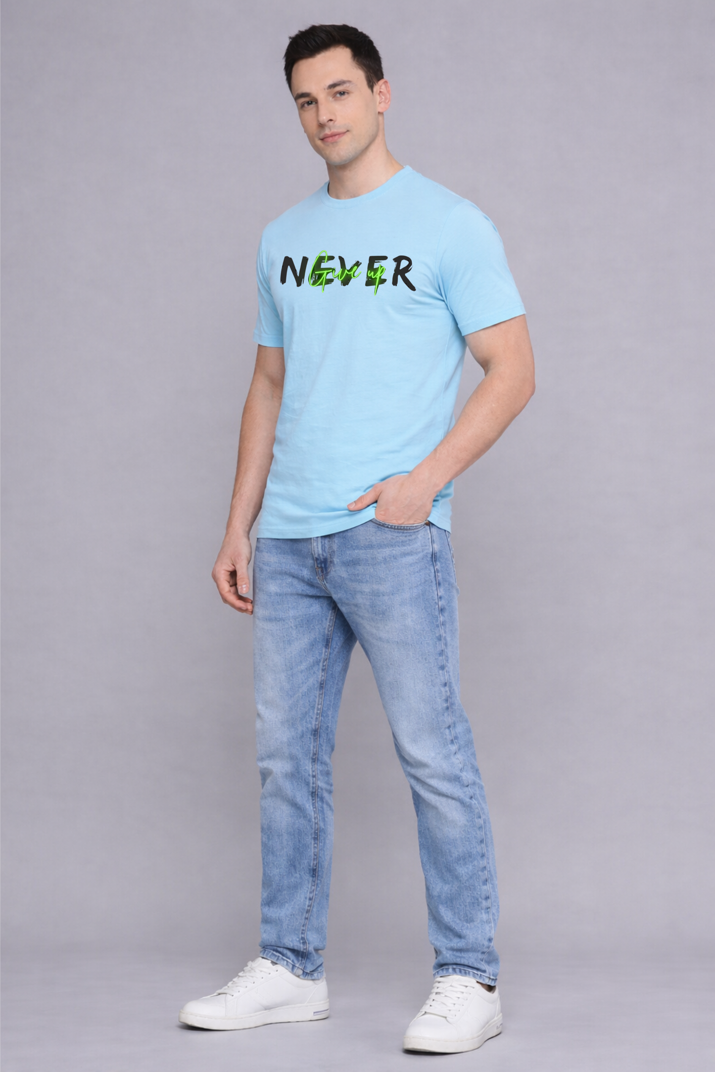 Men’s Mint Blue Graphic Print Cotton T-Shirt