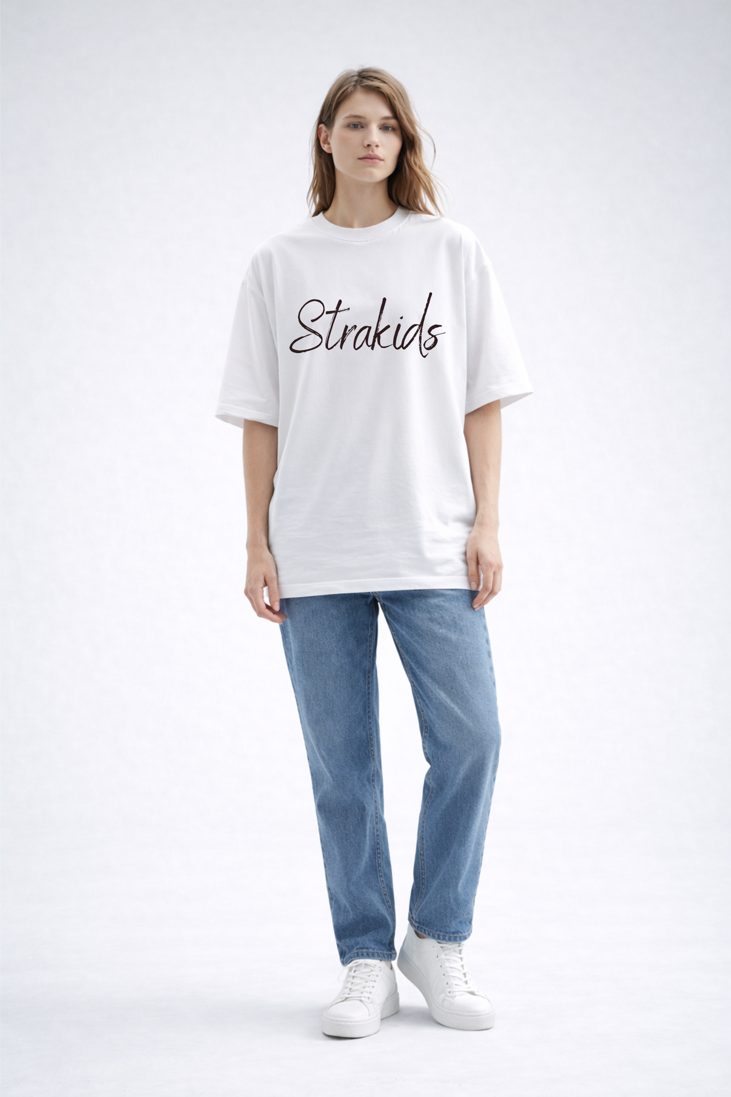 White Stray Kids Back Printed Oversize T-Shirt for Women